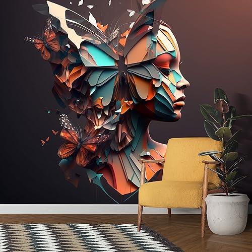 Miniatura 6 de Papel tapiz de mujer y mariposa para peluquería, estudio de maquillaje, dormitorio de niña, paredes de sala de estar, arte mural de pared grande,