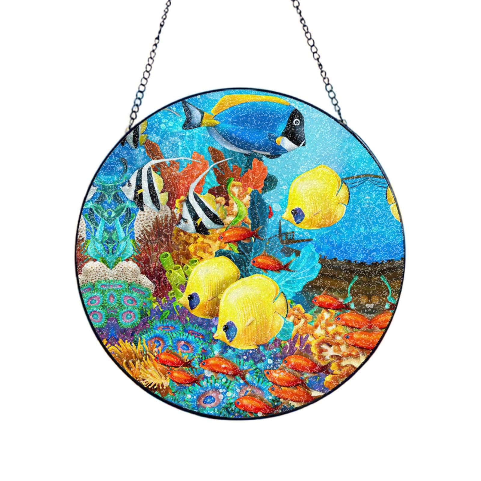 Tropical Ocean Sea Fish Print Glass Sun Catcher For Windows Hanging Garden Ornament Womens Gift