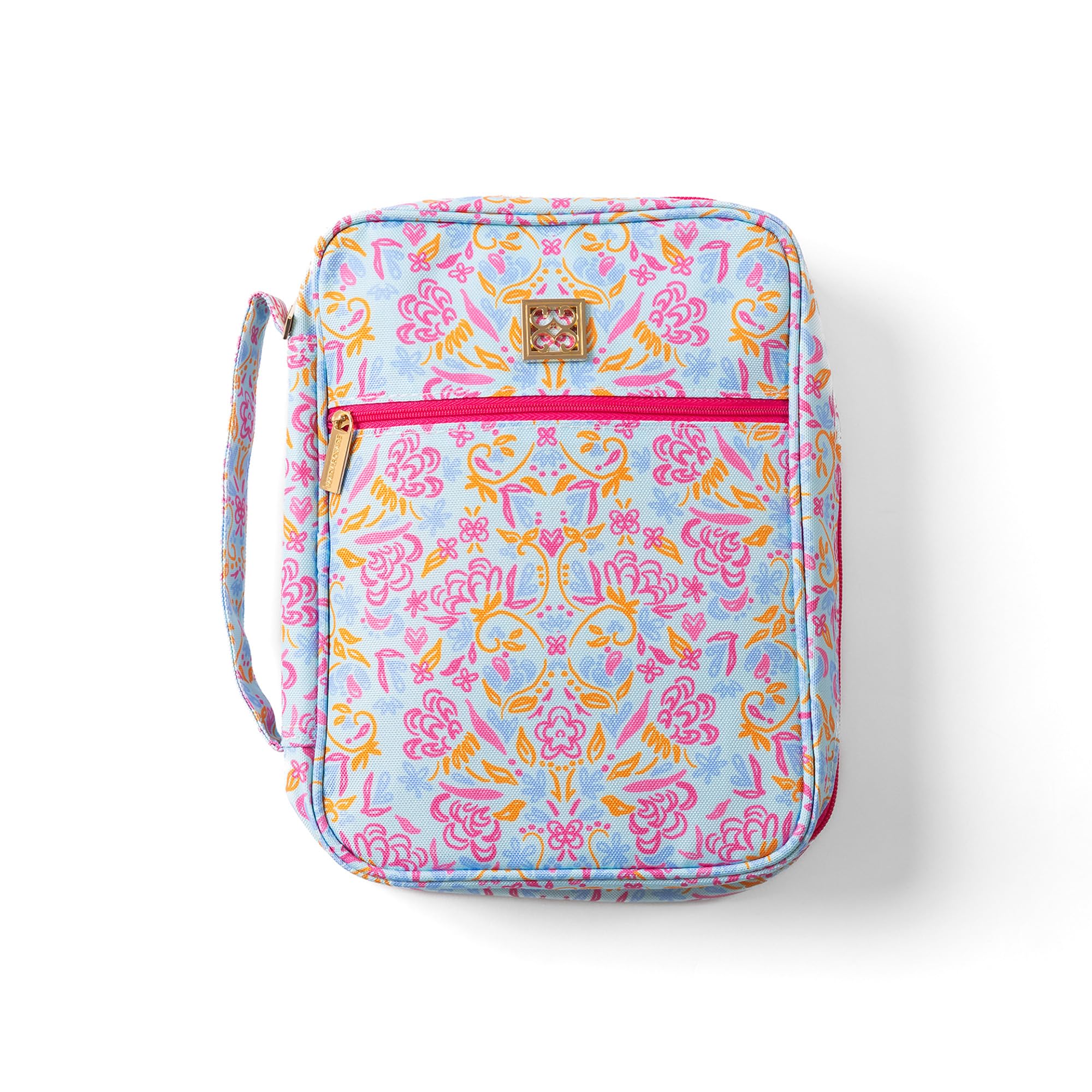 Gorgeous Pastel Blue and Pink Meadow Melody 10 x 8.5 Polyester Canvas Zippered Bible Case Cover with Handle