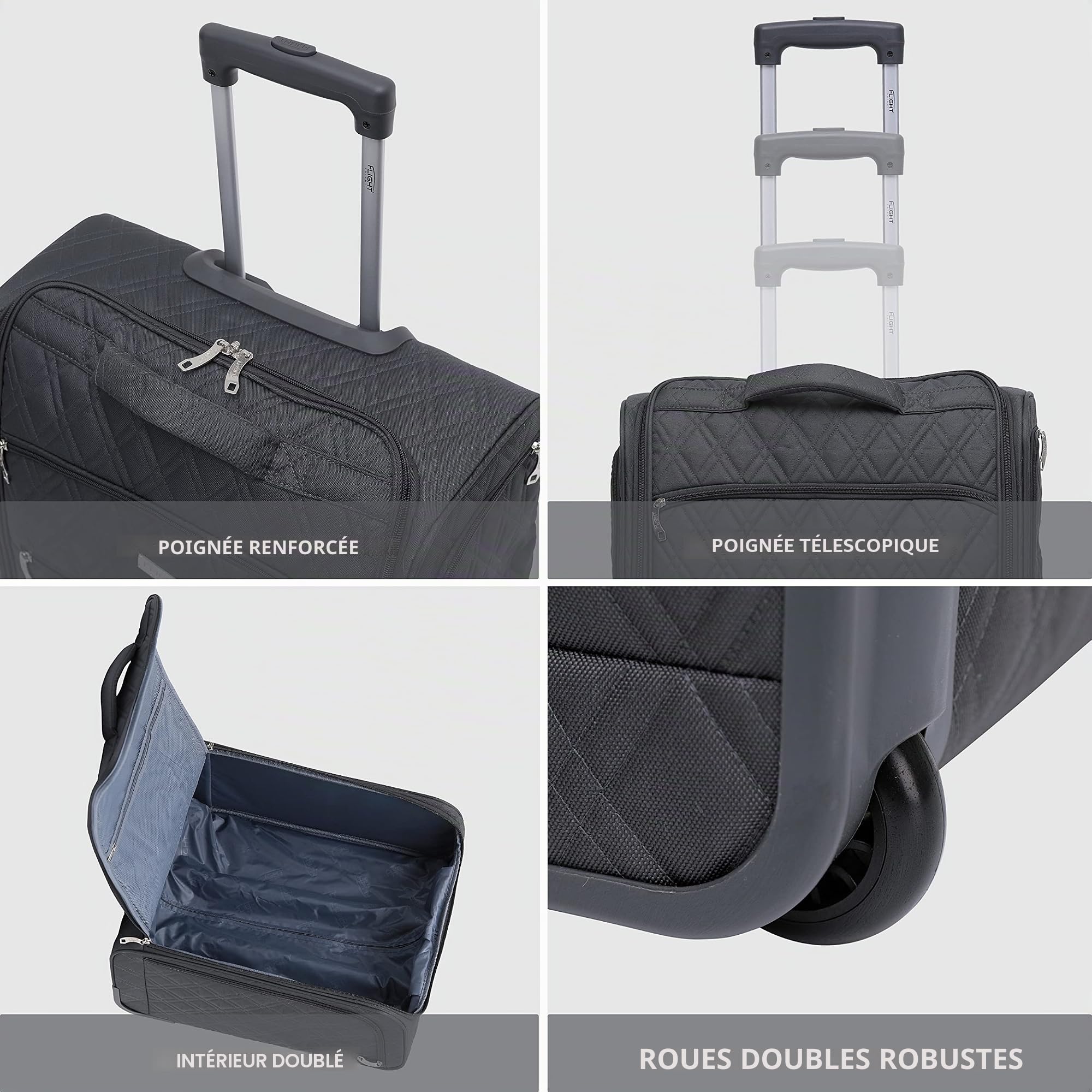 Flight Knight 56 x45x25cm easyJet & Air France Grand Bagage A Main Approuve Et Teste Taille Maximale - 2 Roues - Valise De Cabine en Textile Ultra Legere Et Durable