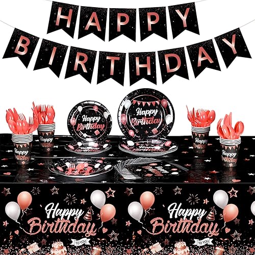 Miniatura 1 de Juego de vajilla de 171 piezas para fiesta de cumpleaños, pancarta de cumpleaños y manteles, platos, servilletas, vajilla de fiesta para 24