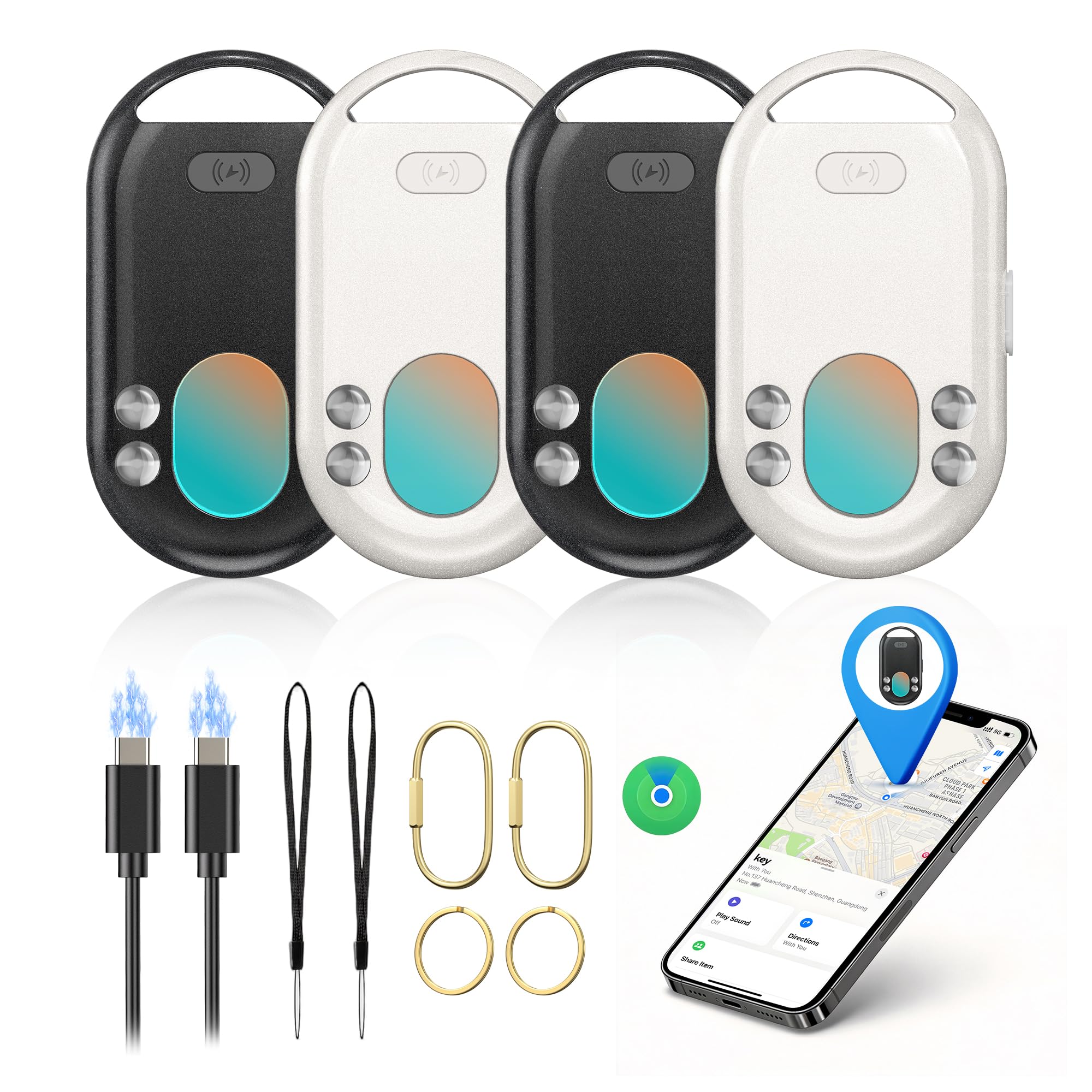 TECKNET [MFi Certified] Air Tracker Tags, Rechargeable Bluetooth Tracker | 3-in-1 Find My Tracker 4 Pack (iOS Only), 100dB Alarm & IR Lens Finder, IP67 Waterproof, Item Locator for Key Luggage Wallet Global Recycled Standard Global Recycled Standard Global Recycled Standard