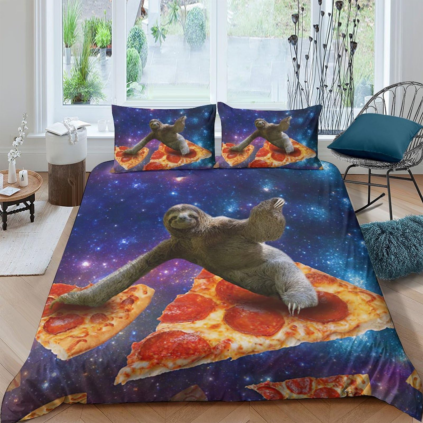 Ctjqhvkz Style-8 3D Printed Space Pizza Fitted Sheet Microfiber Surreal Gorilla Mattress Cover For Bedroom Dorm Bed Decoration Single（135X200cm）