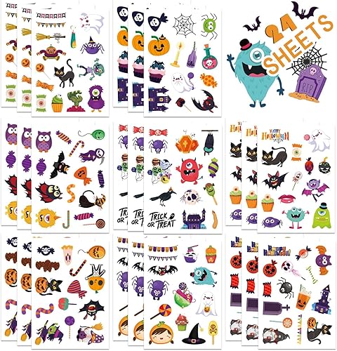 16 hojas de calcomanías de Halloween para niños, no repetidas, bonitas calcomanías de Halloween para bolsas de regalos y recuerdos de fiesta