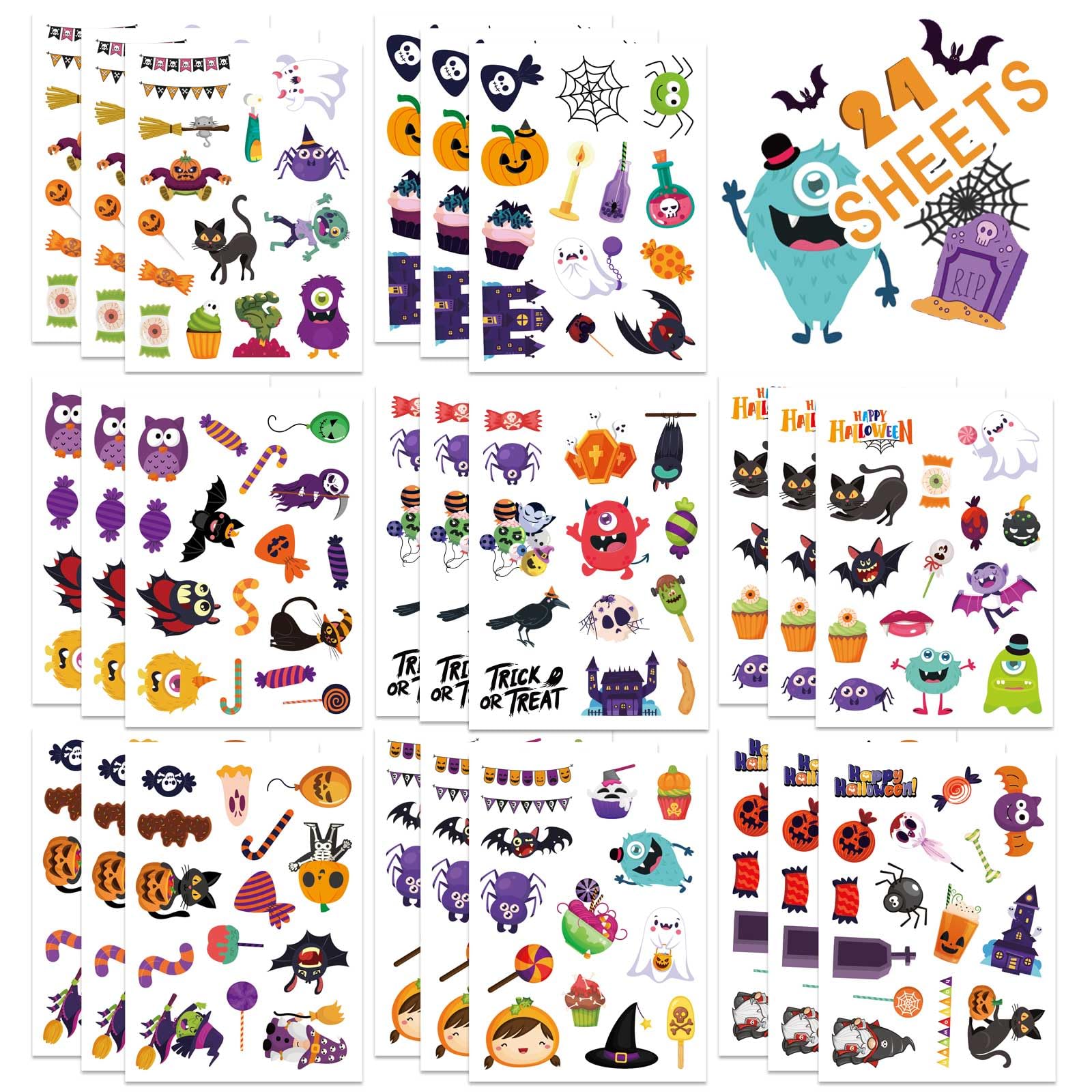 16 Sheets Halloween Stickers for Kids - Non-Repeating, Happy Halloween Cute Stickers for Goodie Bags & Party Favors