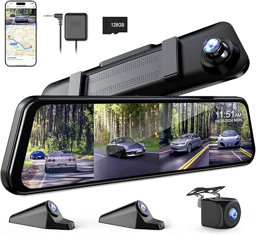 360 Degree View 4 Channel Mirror Dash Cam Detached Camera