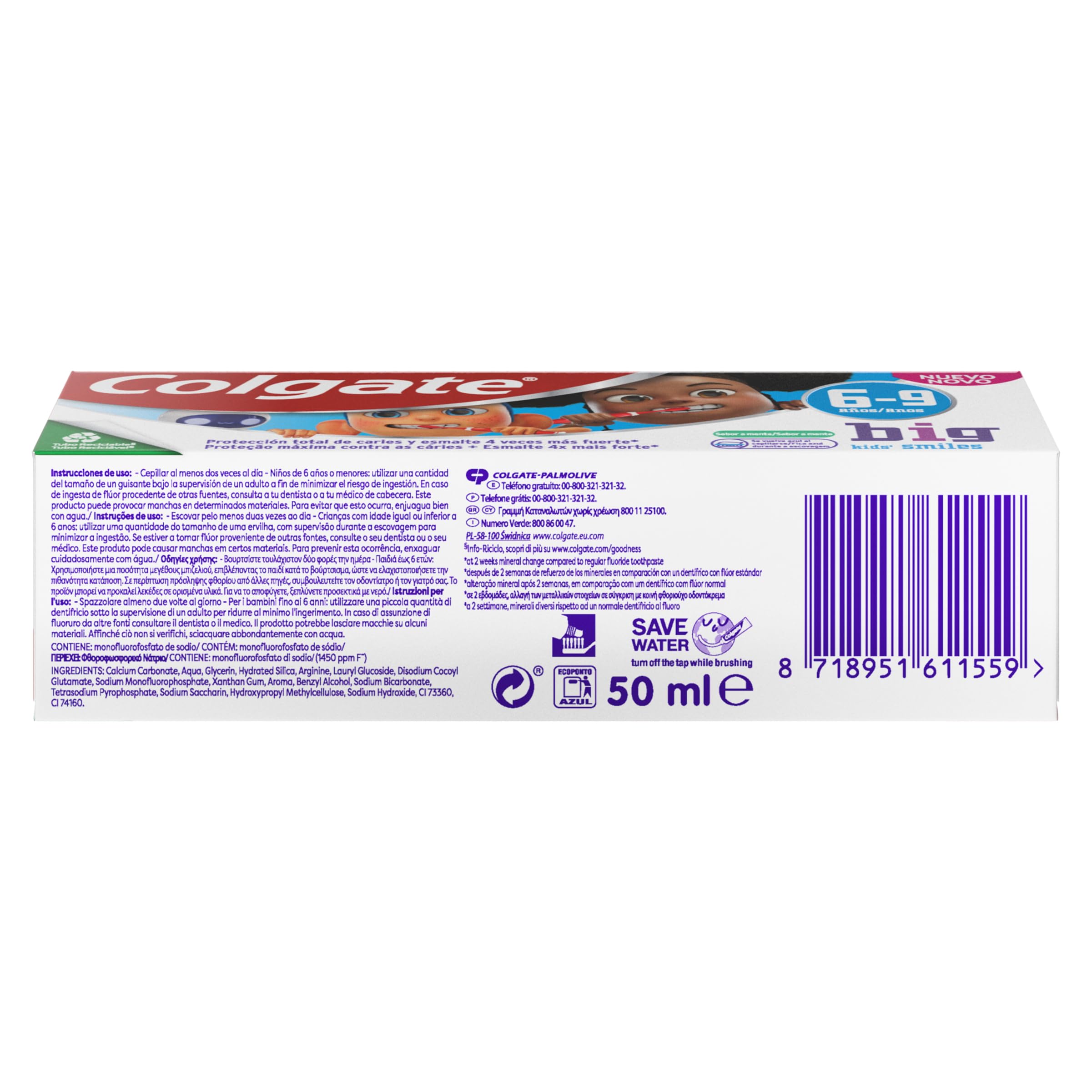 Colgate Dentifrice pour enfant, lot de 12 x 50 ml, dentifrice avec fluor et protection anti-caries, réduit la plaque dentaire et change de couleur au brossage, développé pour les enfants de 6 à 9 ans