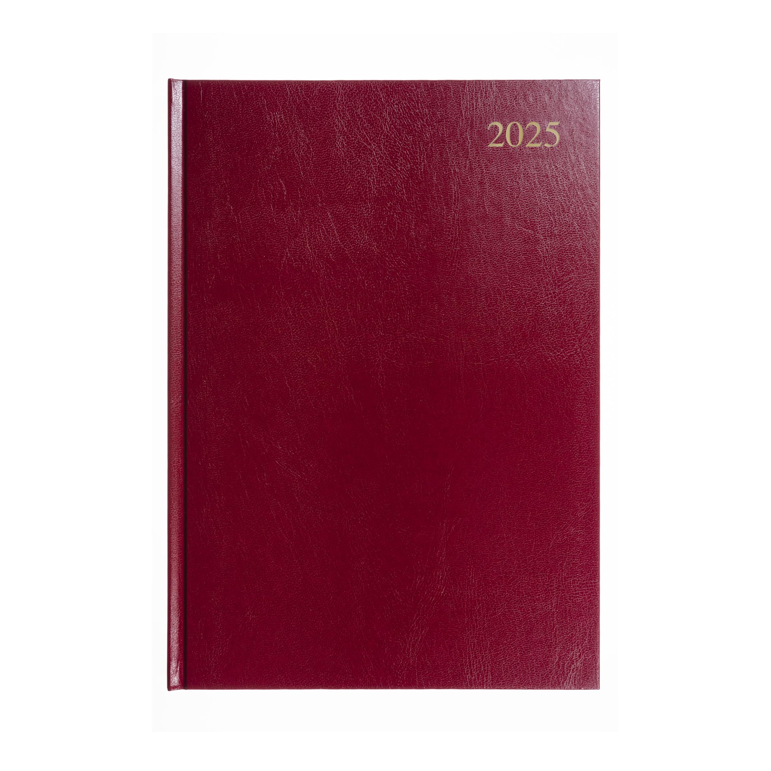 Collins Essential 2025 Business Diary - A4 Day to a Page Planner with Leathergrain Hardback Cover - Maroon - ESSA41.78-25