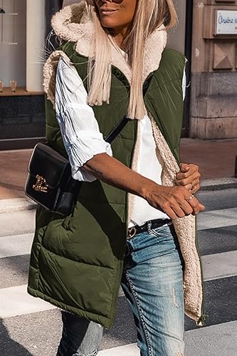 Miniatura 4 de PRETTYGARDEN Chalecos reversibles de otoño para mujer, chaqueta de vellón sin mangas, con cremallera, capucha y bolsillos, abrigo de invierno largo