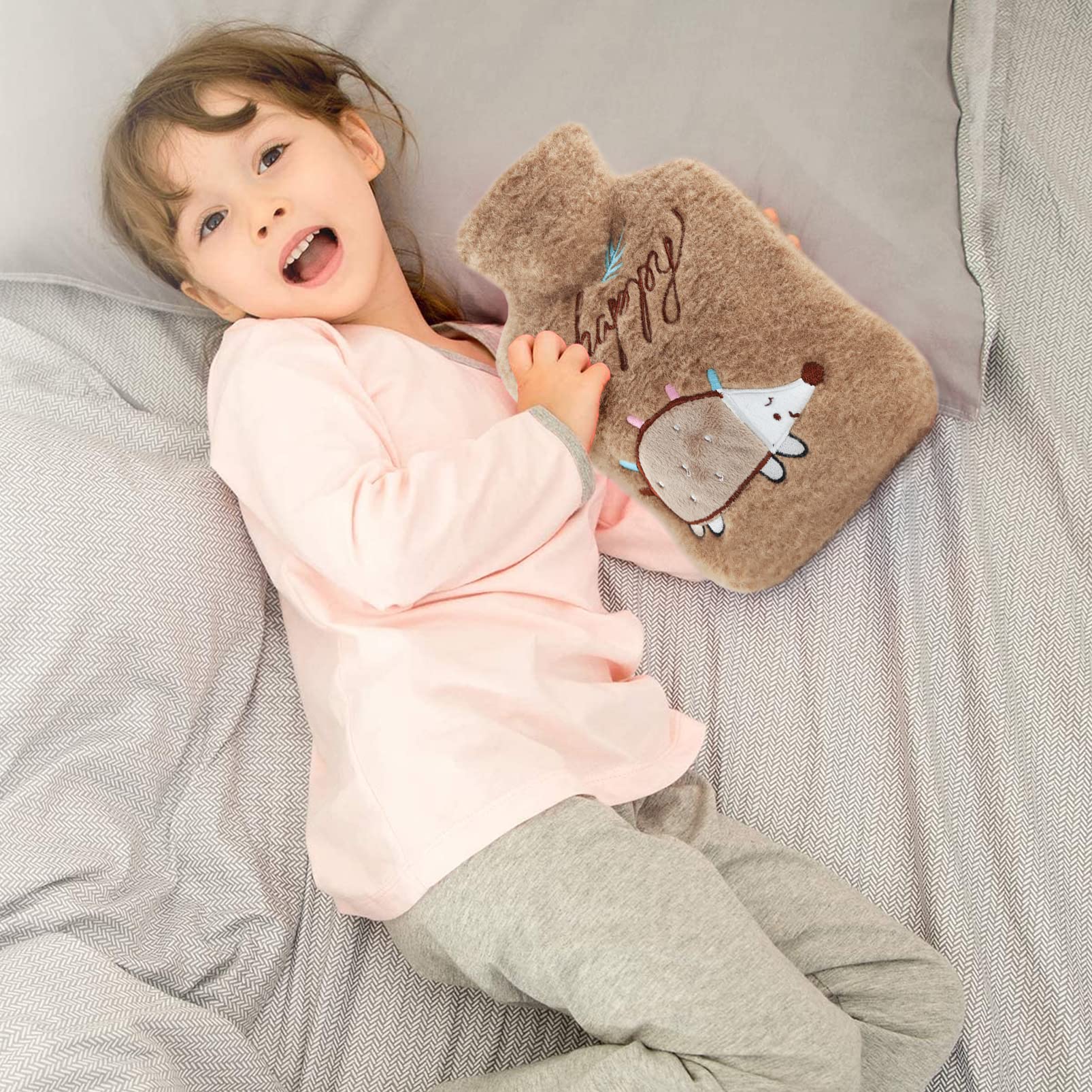 Bouillotte avec Housse,Bouillotte Enfant,Bouillote,Bouillotte Peluche,Amovible et lavable Bouillotte Eau Chaude,Convient aux enfants et aux adultes,Bouteille d'eau Chaude Encaoutchouc(Petit ours)
