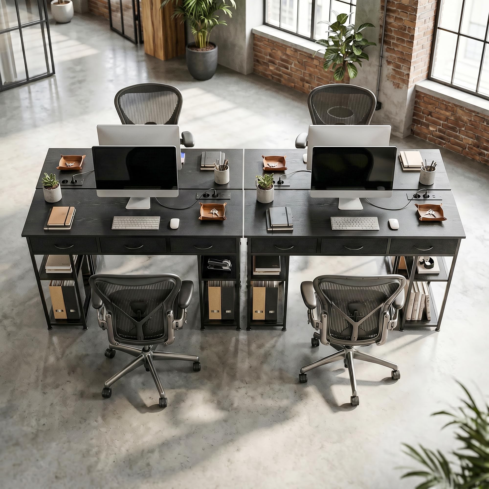 HOMCOM Scrivania per computer con 2 prese di ricarica USB e 2 prese di corrente, scrivania con deposito 120 x 40 cm, ripiani regolabili e 3 cassetti in tessuto, postazione di lavoro, telaio in acciaio
