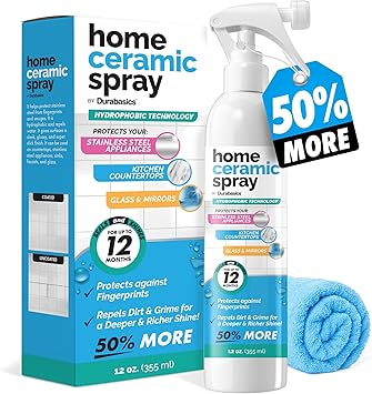 [12 Oz] Home Ceramic Coating Spray Kit - Shine, Seal & Protect Kitchen & Bath Surfaces - High Shine - Repels Stains & Grime Effortlessly - Use on Stainless Steel, Sinks, Countertops, Glass & More