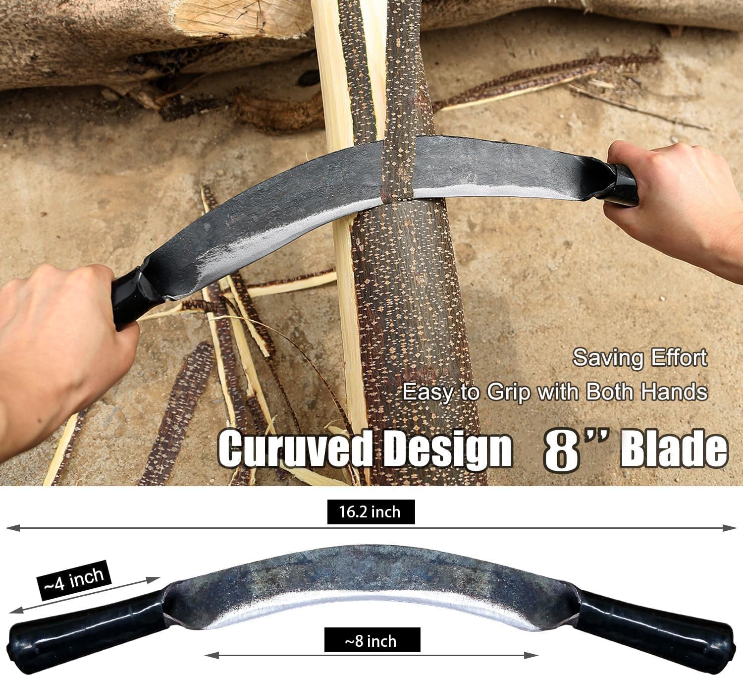 Tree Draw Knife Draw Shave Knife Debarking Tool-Full-Tang Wood Scraper for Woodworking Tool Bark Peeling Wood Shaver Tool