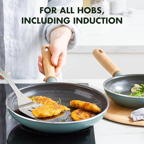 Miniatura 6 de GreenPan MayFlower - Juego de utensilios de metal antiadherentes de cerámica 100 % libre de toxinas, apto para inducción, horno, 3 piezas, color azul