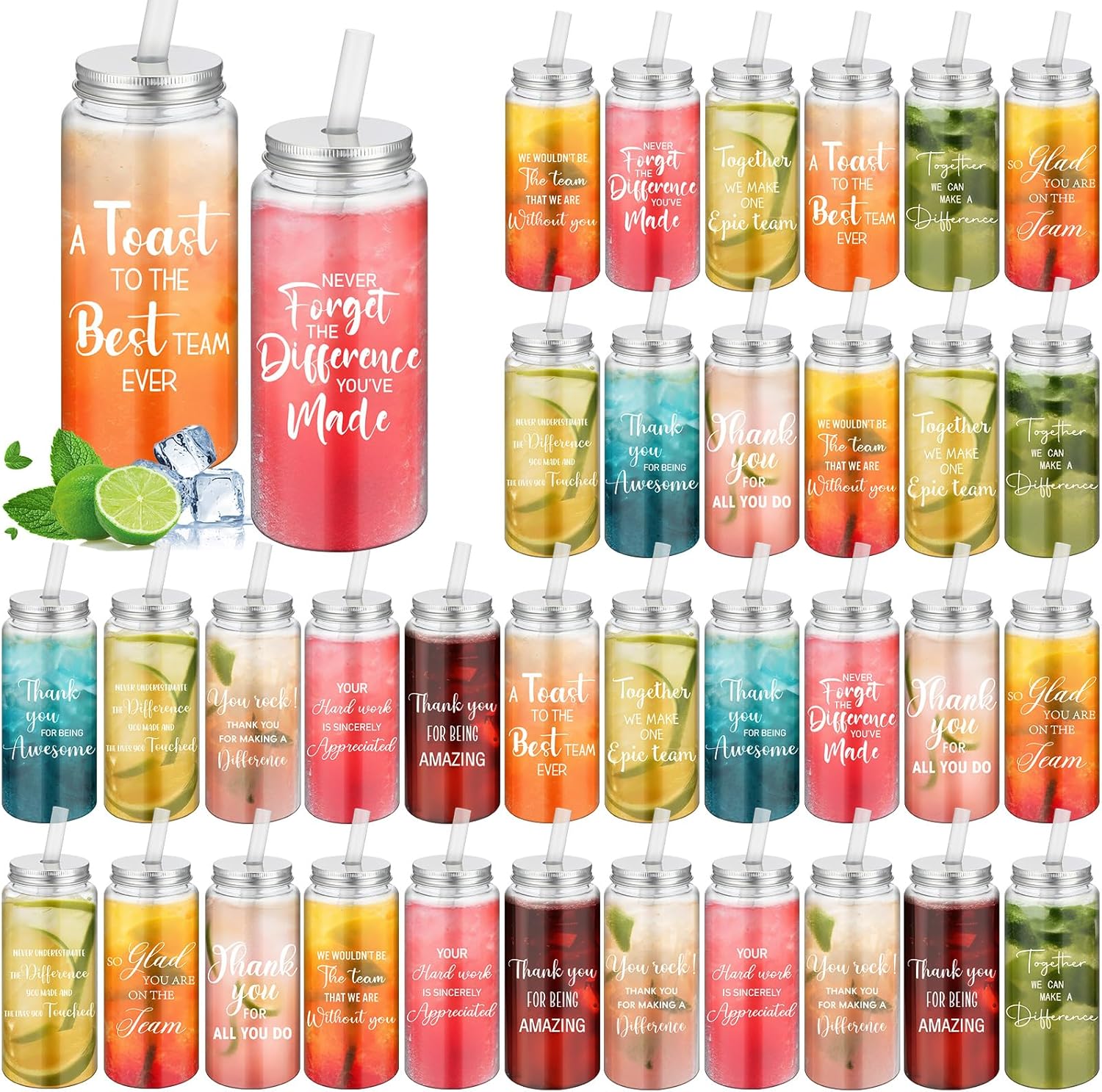36 Pcs Team Appreciation Gifts for Social Worker Employee Thank You Reusable Plastic Cups Bulk Clear 13.5 oz Tumbler with Straw and Lid Team Gifts for Teacher Coworker Staff Nurse