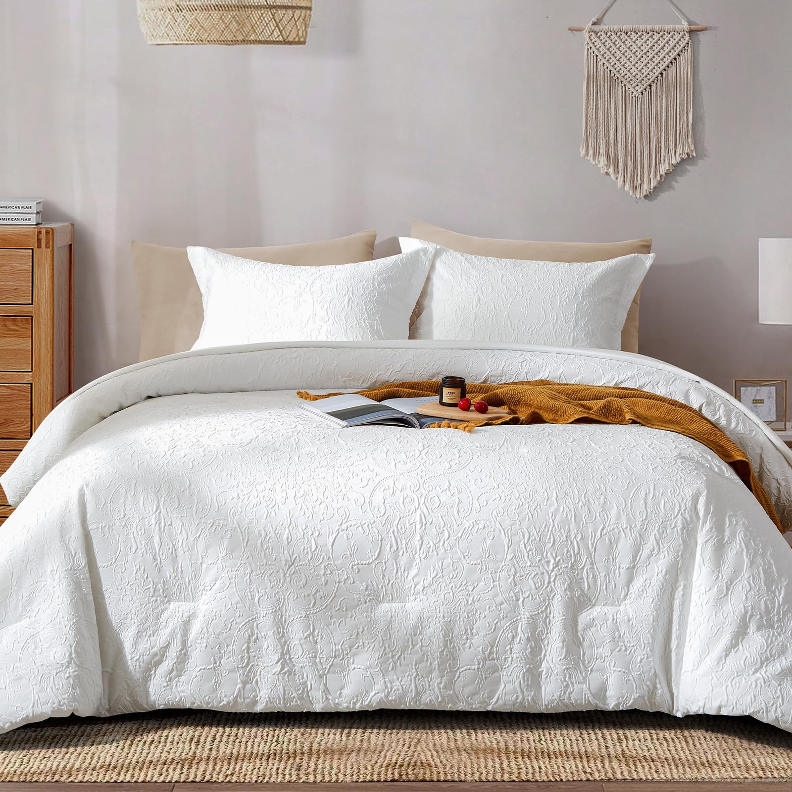 Cupocupa King Size Comforter Set; Bed in A Bag 7 Pieces Comforter Sets; Ultra-Soft Lightweight King Comforter; Floral Bedding Set for All Seasons King