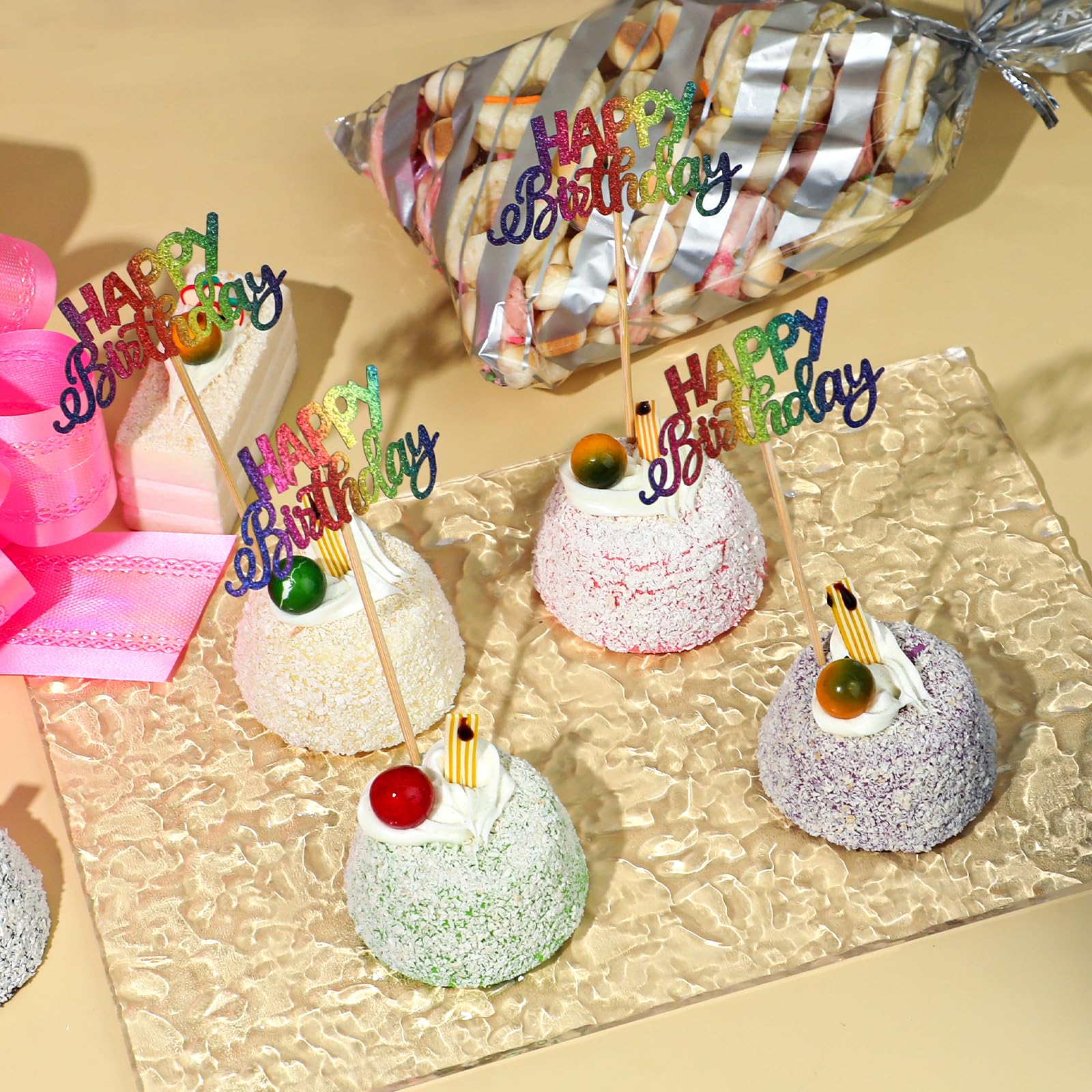 Amazon.co.jp: Happy Birthdayカップケーキトッパー、24個 カラフルな