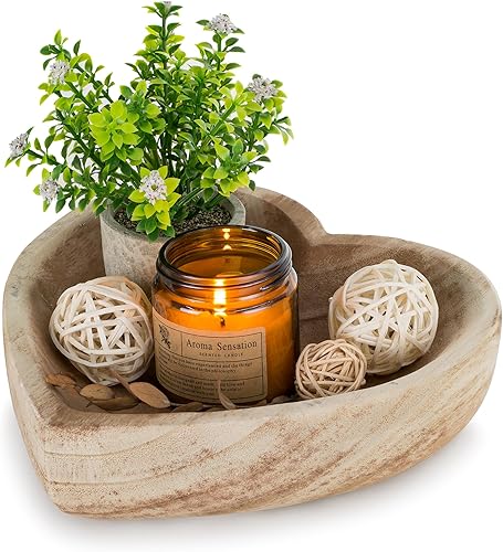 Hanobe Cuenco decorativo de madera para masa cuencos grandes en forma de corazón para decoración cuenco de madera para centro de mesa, natural de 10
