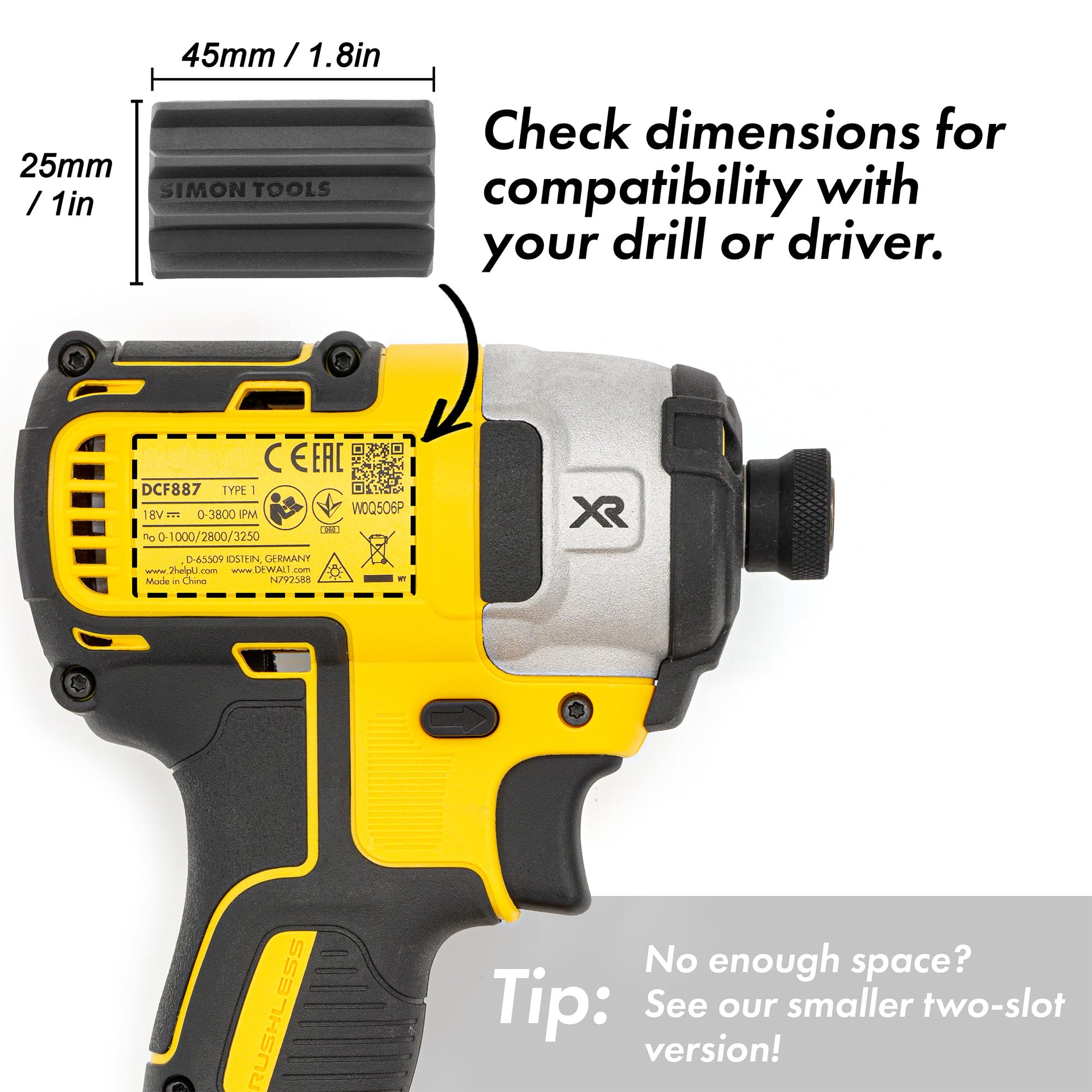 Simon Tools Soporte magnético para brocas de impacto y taladros - Sujeción superior con adhesivo 3M - Accesorio de taladro que se adapta a la mayoría de taladros: Milwaukee, Dewalt, Makita, Klein,