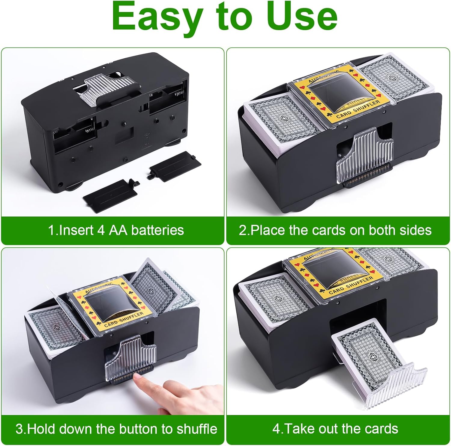 Xixter Automatic Card Shuffler for 2 Decks, Battery Powered Card Shuffler, Cards Shuffler Machine for Poker, Uno, Blackjack, Texas Hold'em, Skip-Bo, Home Card Games - Image 4