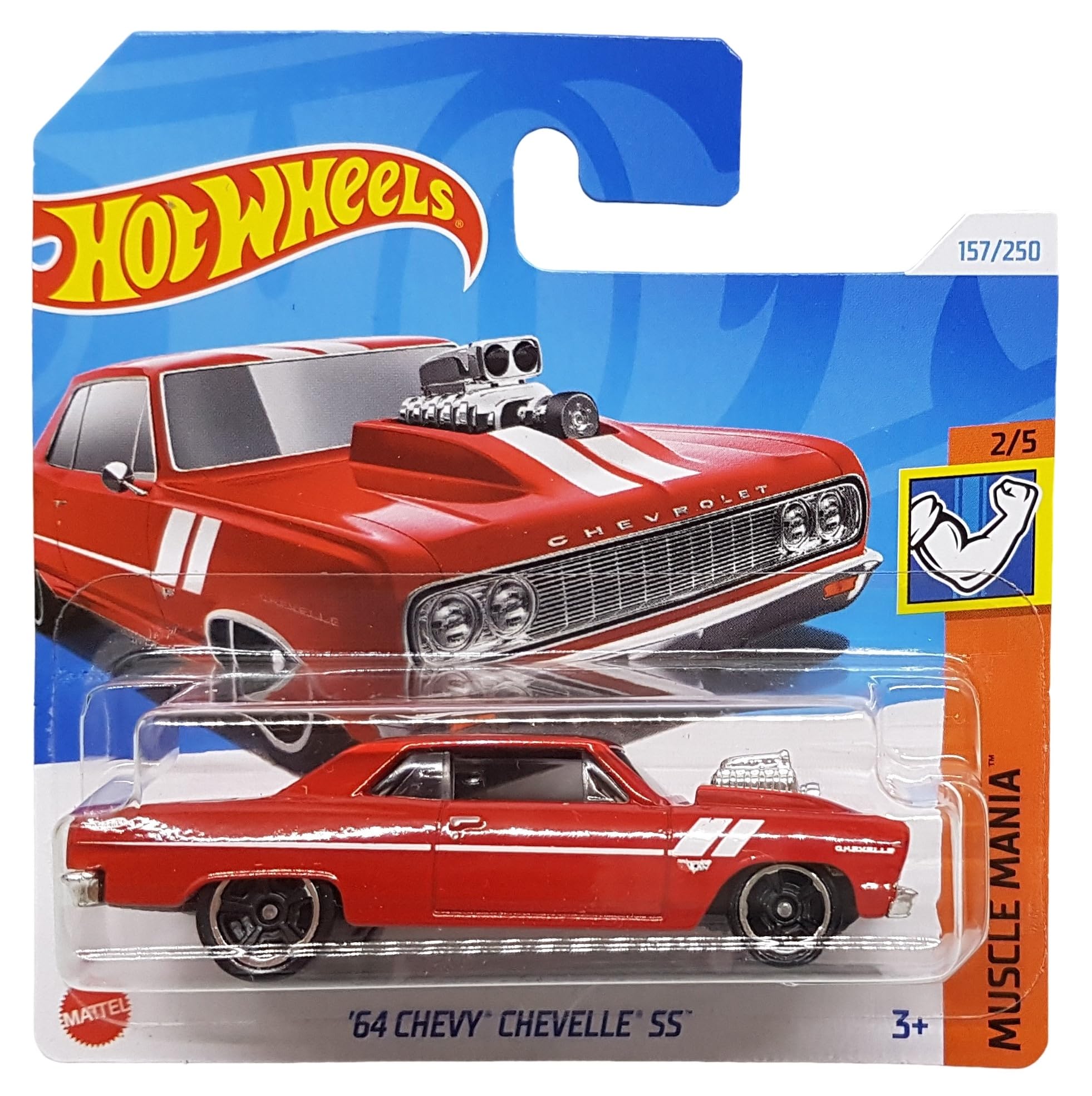 ´64 Chevy Chevelle - Muscle Mania 2/5 - HTC58 - Short Card - Chevrolet - GM - Red - Mattel 2024-1:64