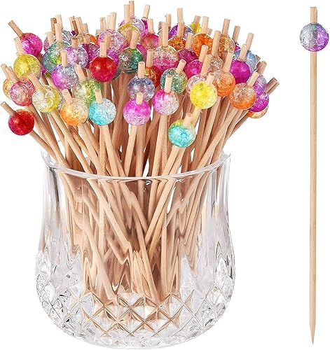 ALINK 100 PCS Glitter Cocktail Picks, Christmas Colorful Pearl Cocktail Skewers for Appetizers, Fancy Wooden Toothpicks for Appetizers, Food,