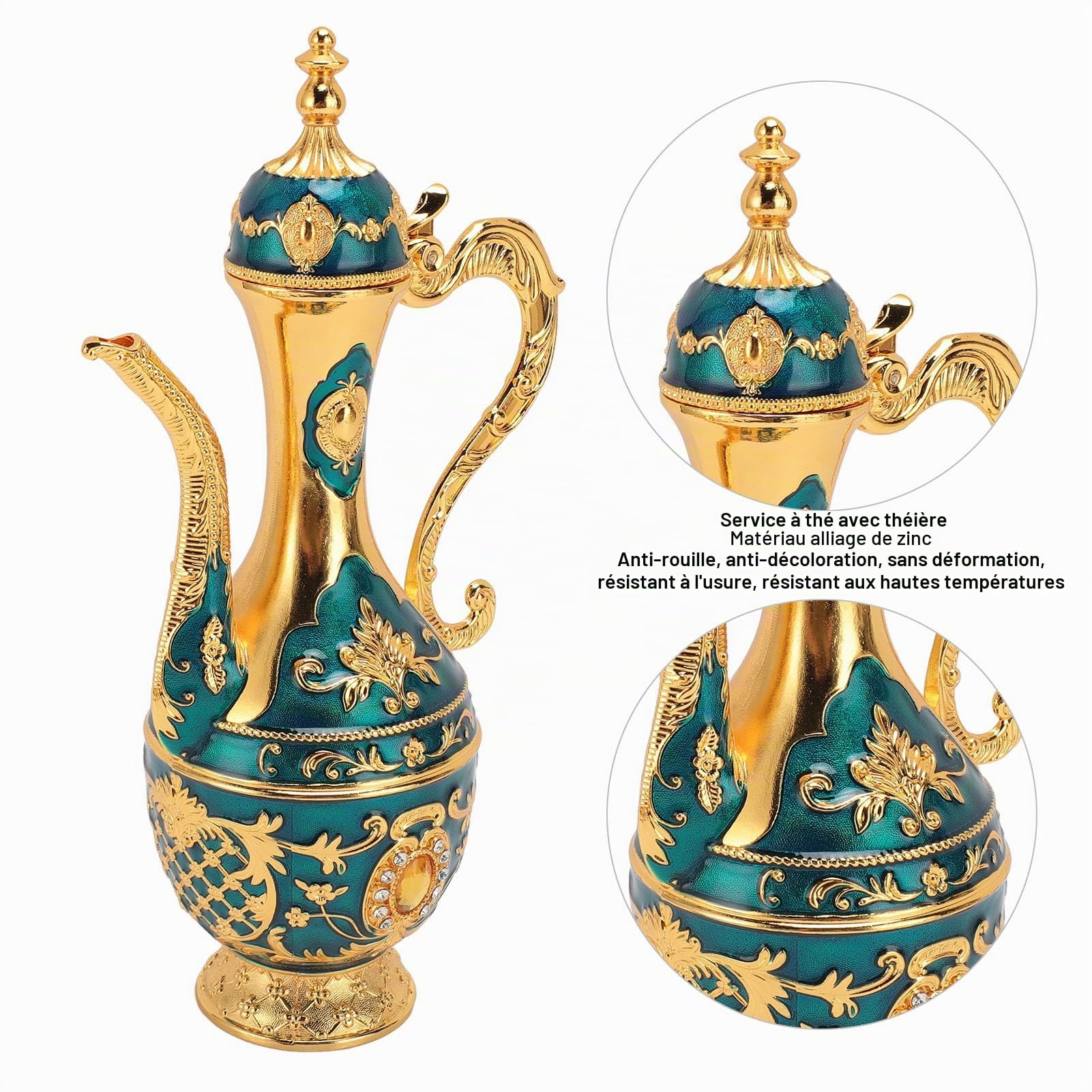 Ensemble De Théière Vintage, Cafetière Turque Vintage Avec Tasses à Café, Service à Thé Turc En Métal Avec 6 Tasses, Kit De Pot à Vin Européen, Service à Thé, Kit De Pot à Vin En Métal Russe(UN)