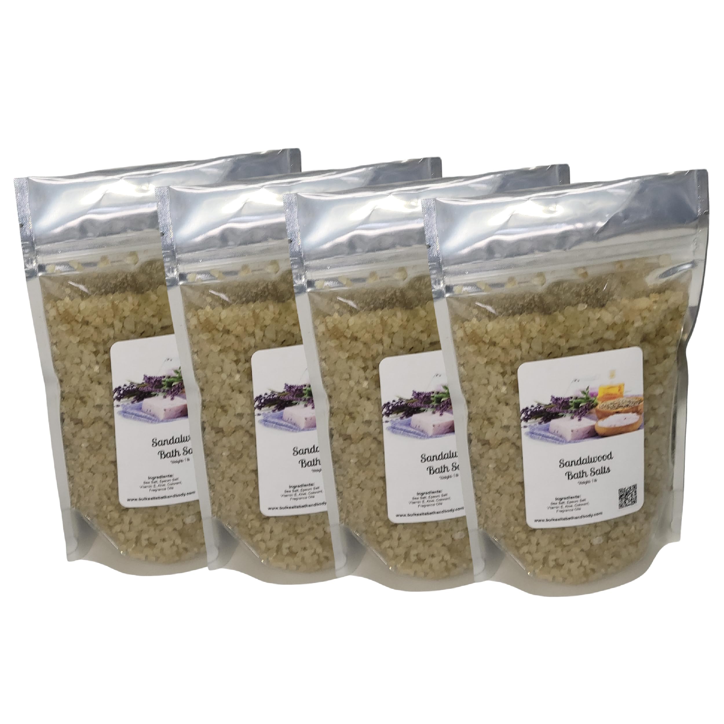 Bath Salts | 1lb Bag (16 oz.) | Sandalwood Scent | Epsom Salt | Sea Salt | Bathing | Body Care | Beauty | Relaxation | Spa | Pedicure | Manicure ((4)