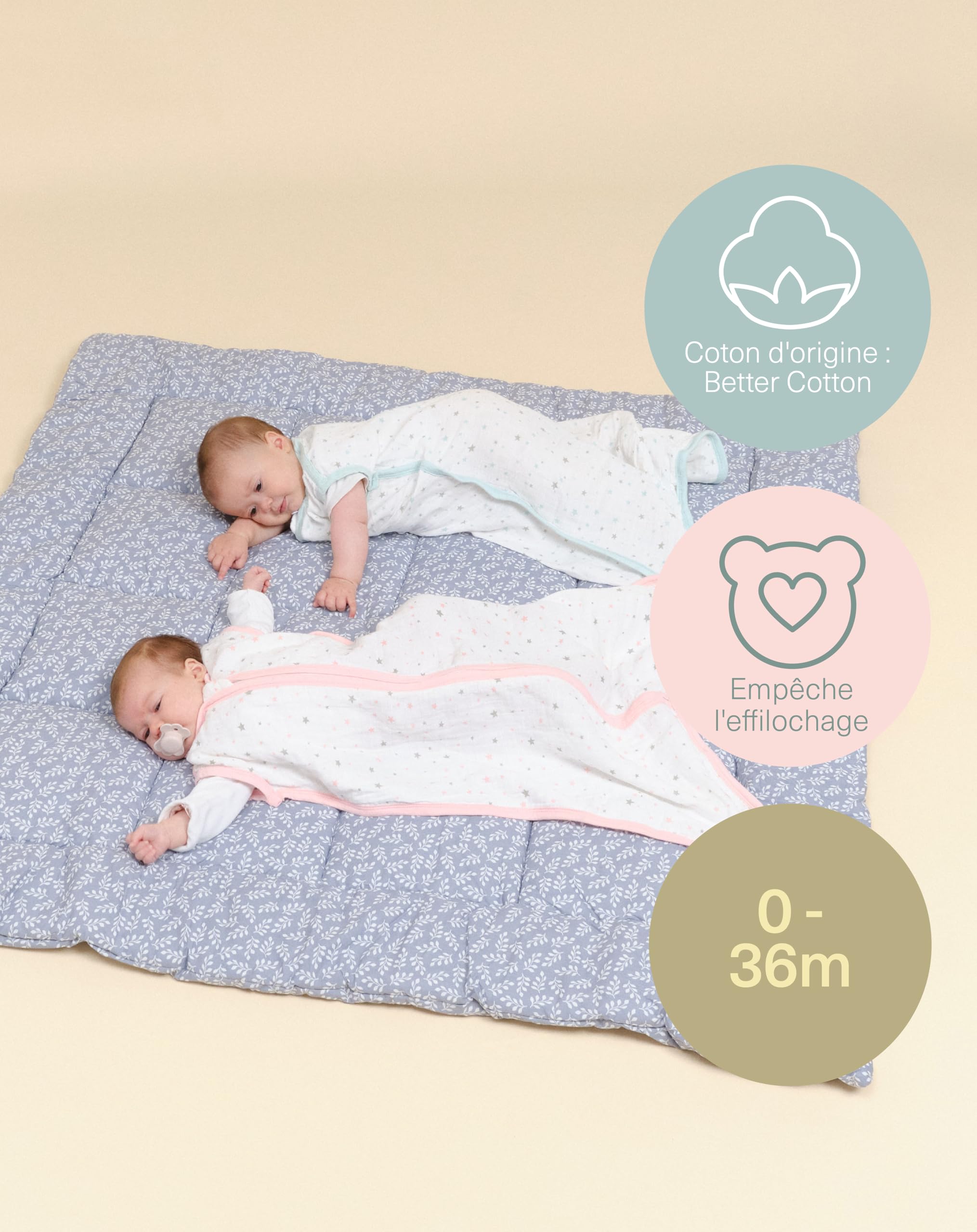 molis&co. Gigoteuse pour bébé 100% coton. 0.4 TOG. 0 à 6 Mois. Idéal pour l’été. Blue Sky – Bleu. Douceur et fraîcheur dans une seule couche de tissu.