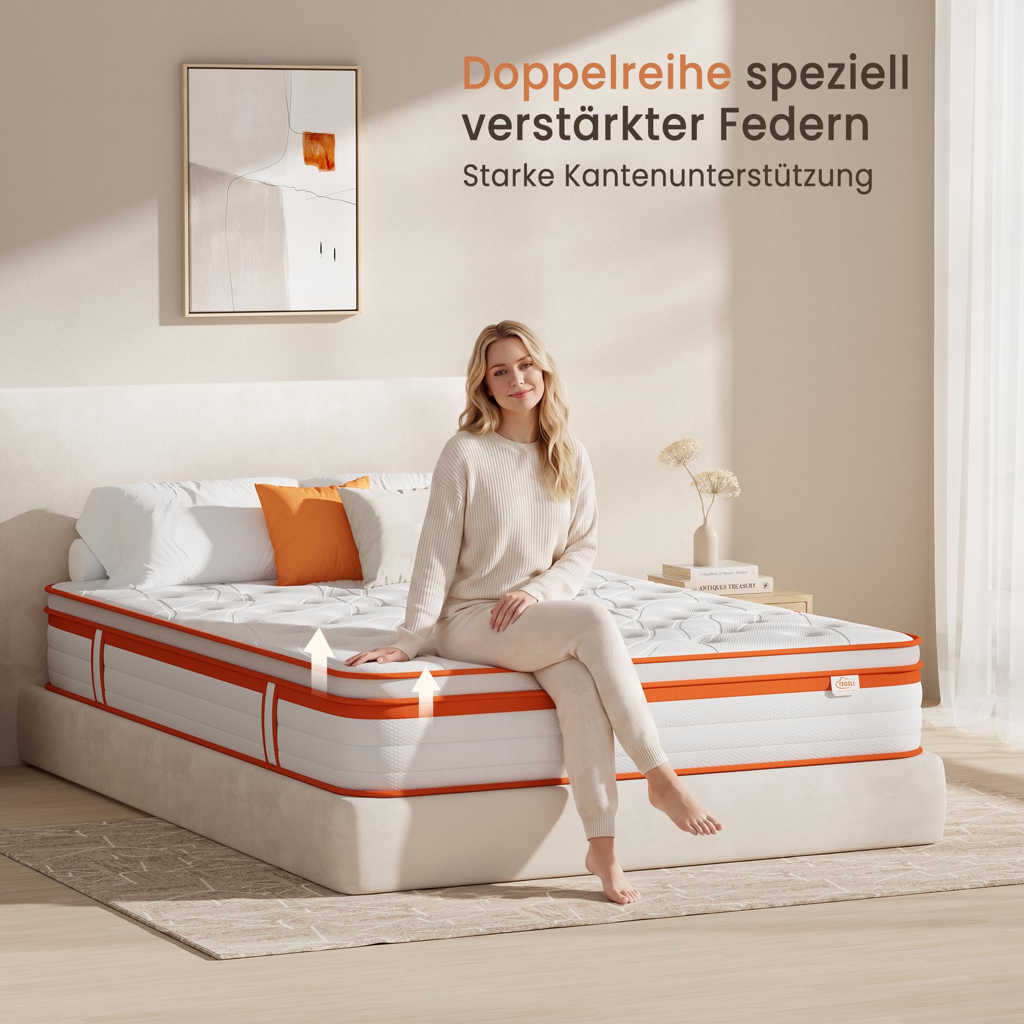 TeQsli 9-Zonen Matratze 140x200 cm H3 mittelfest 25cm Höhe, Ergonomische Taschenfederkernmatratze mit Gel Memory Schaum, Rücken- & Druckentlastung, Atmungsaktiver Bezug Öko-Tex & CertiPUR zertifiziert