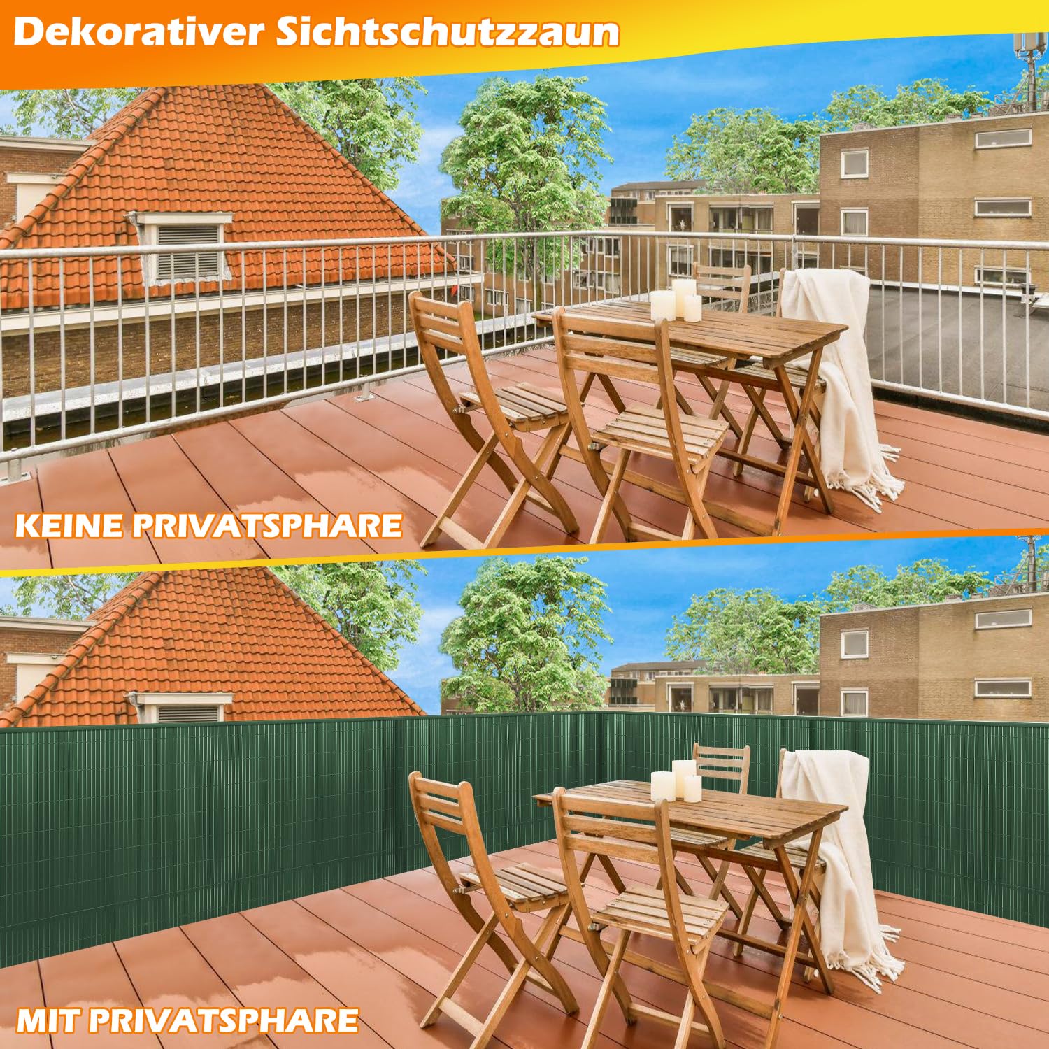 Recinzione Canniccio in PVC, 90 x 800 cm, protezione da sguardi indiscreti per giardino, con fascette per recinto, rinforzo di 3 pesi, rivestimento per balcone, recinzione da giardino,