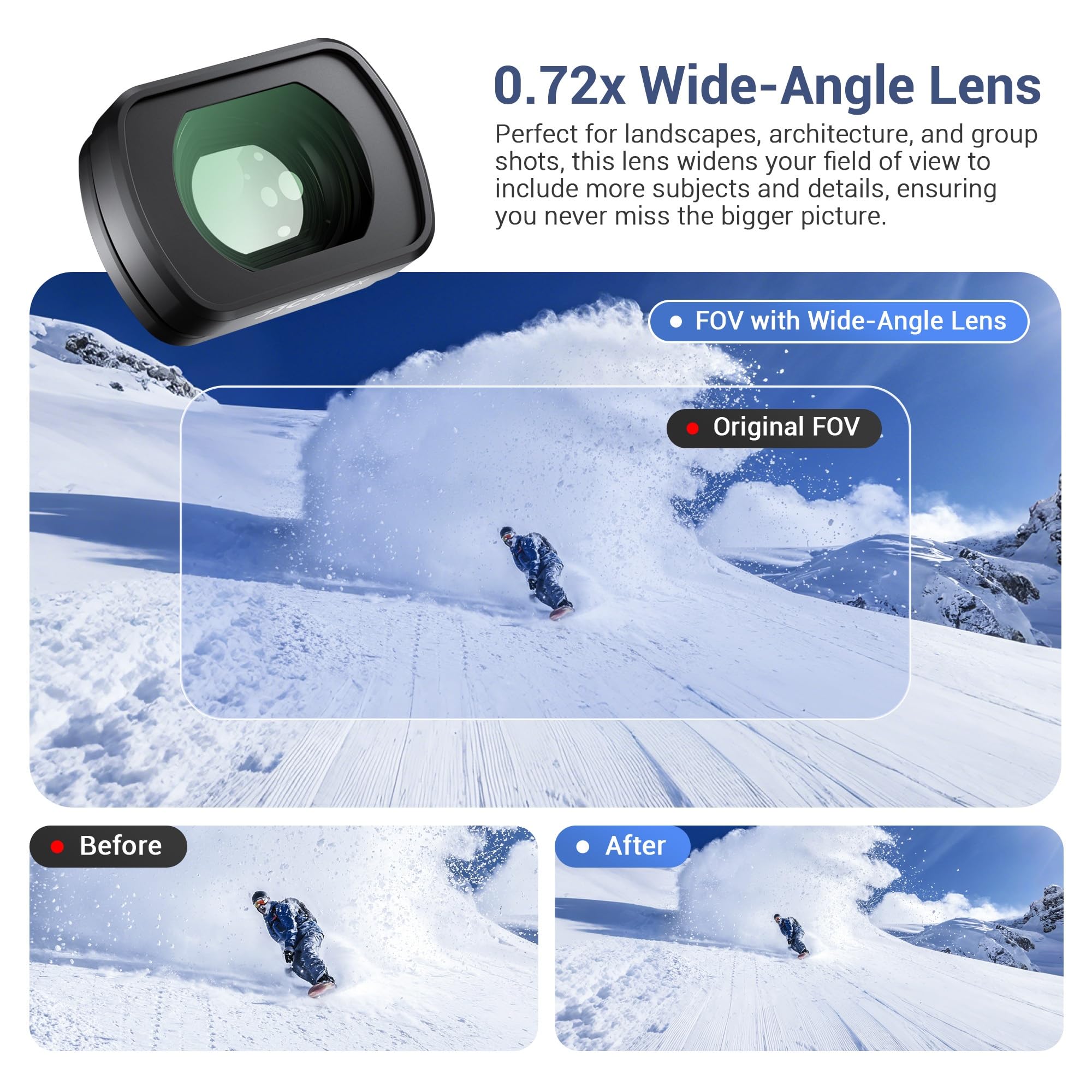 Objectif Grand Angle 0.72X Osmo Pocket 3,Objectif Grand-Angle Magnétique pour DJI Osmo Pocket 3 avec Étui,Verre Optique Cadre Aluminium Accessoire Objectif Pocket3 Creator Combo pour Champ Large