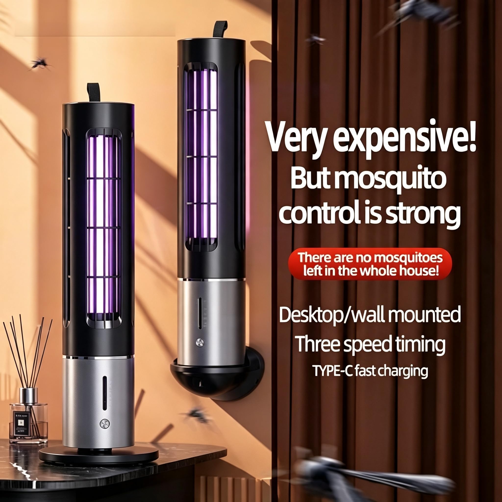 Zapper per zanzare 1200mAh, timer 30/60/90 minuti