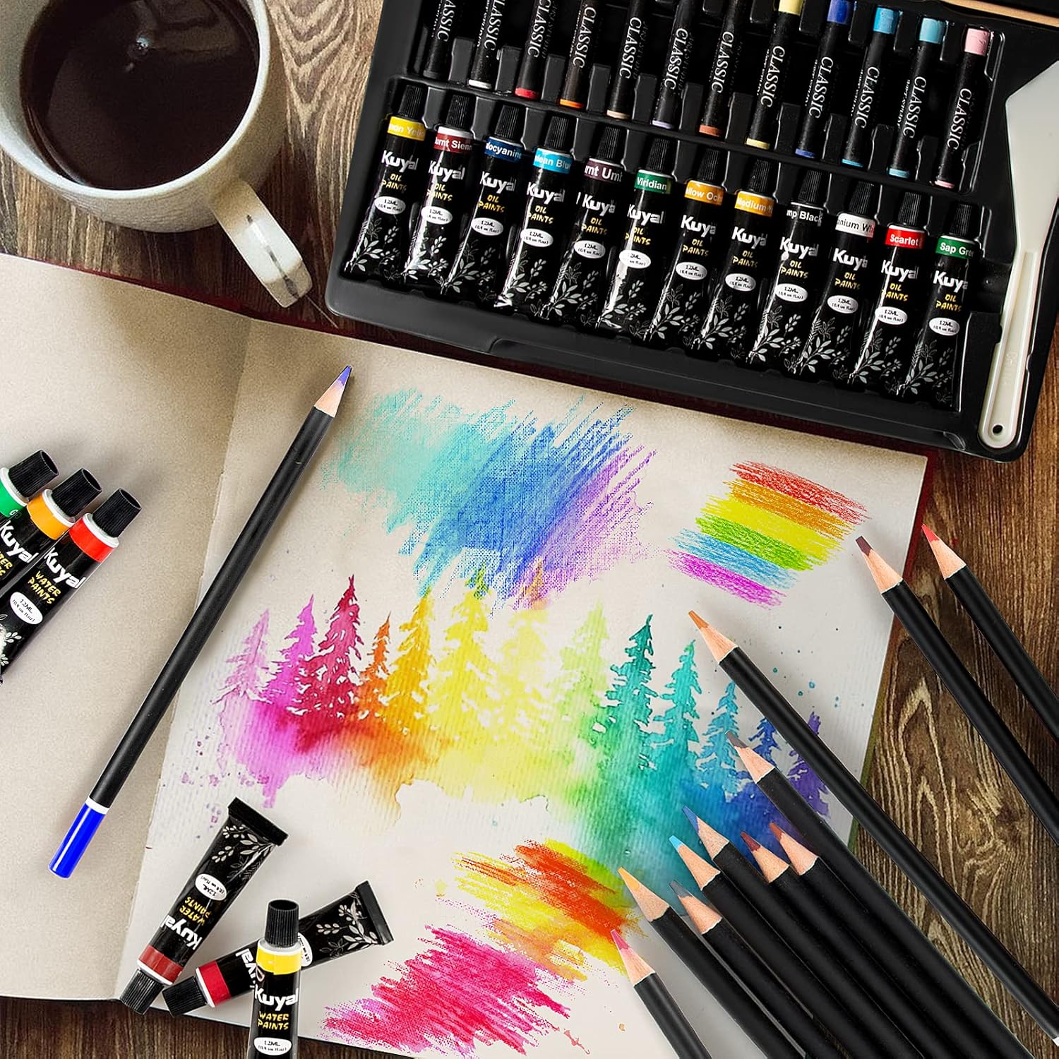 Kuyal 93 Piece Painting Set, Crafts Painting Kit That Contains All The Additional Supplies You Need to get Started of Oil Painting/Acrylic Painting/Watercolor Painting and Box Easel (Drawing Set)