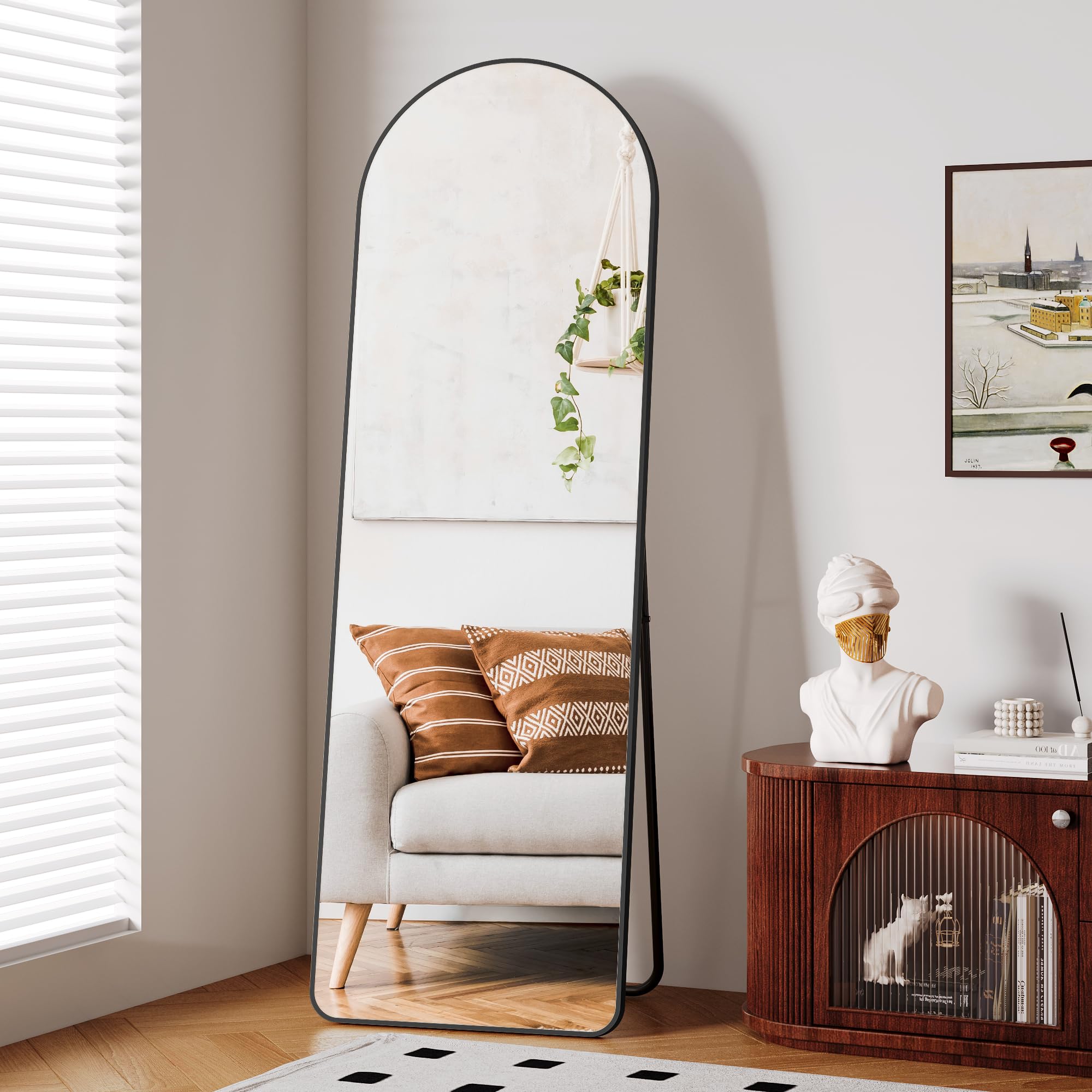 Clevich Arched Full Length Mirror 162 x 53 cm, Wall-Mounted & Free Standing with Metal Stand, Aluminium Frame, HD Tempered Glass, Full Body Mirror for Bedroom, Living Room, Hallway & Bathroom