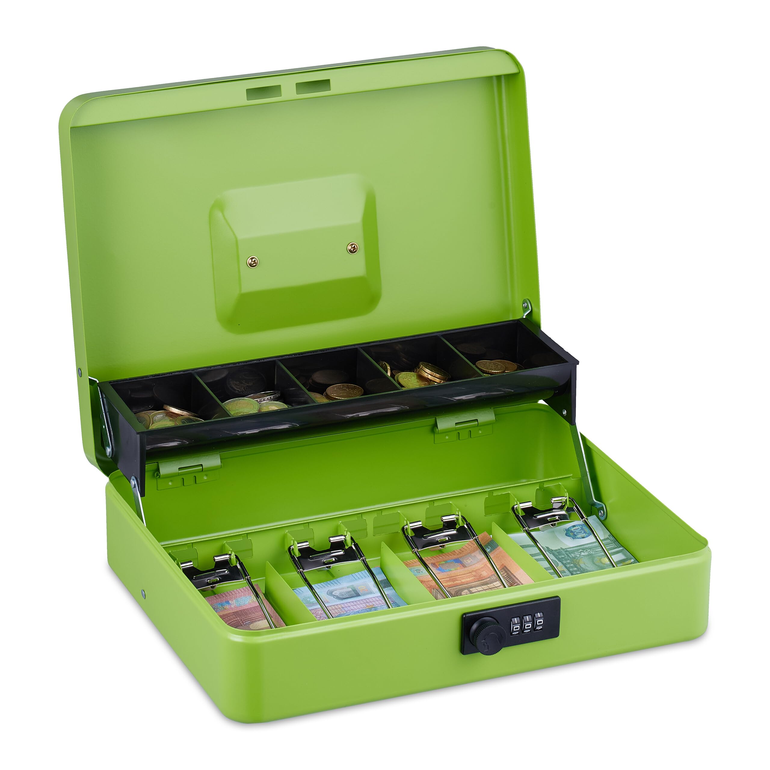 Relaxdays Caisse à Monnaie, Pratique, Combinaison à 3 Chiffres, pour Billets et pièces, verrouillable, Verte