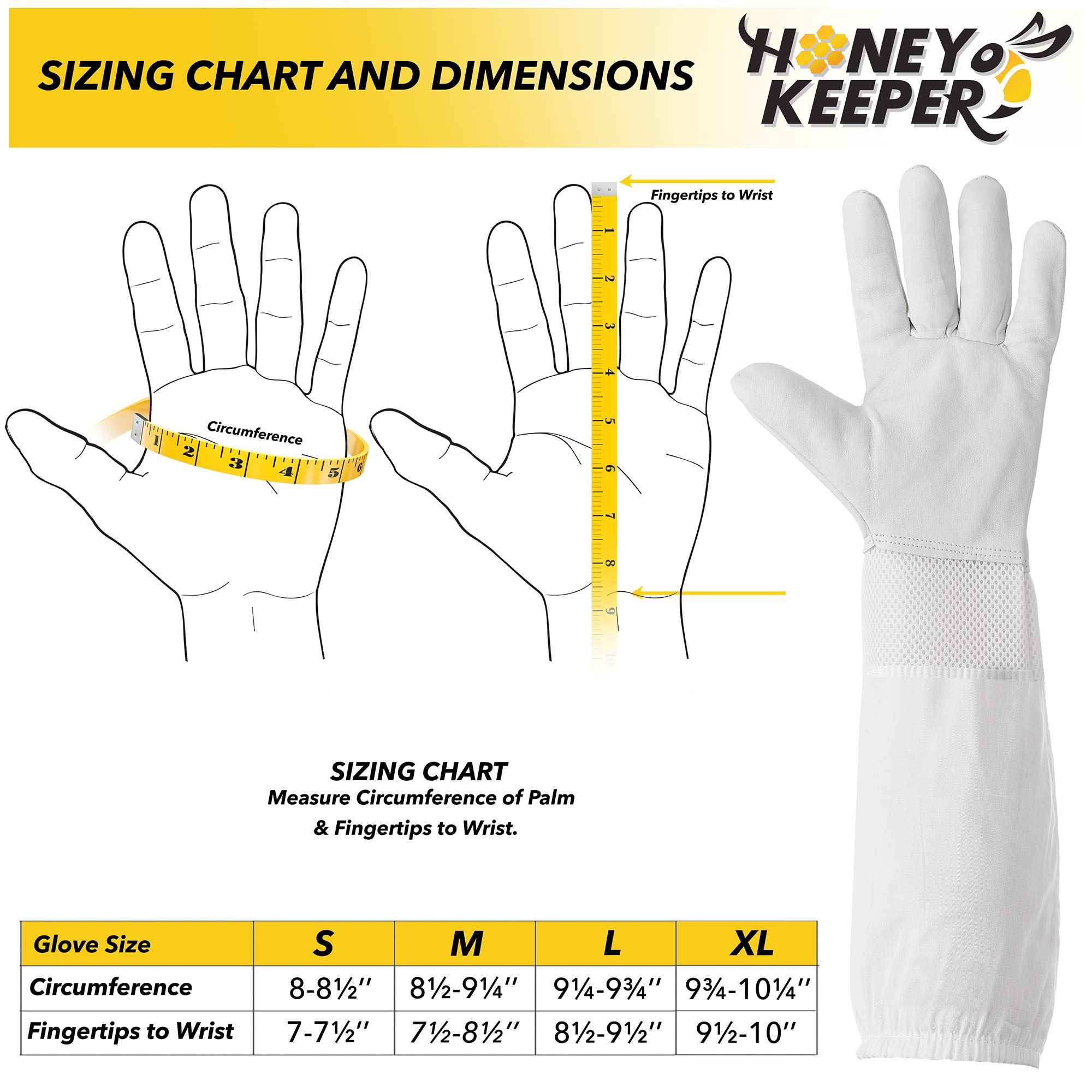 Honey Keeper Guantes de apicultura, pequeños, piel de cabra con manga de lona ventilada y puño elástico