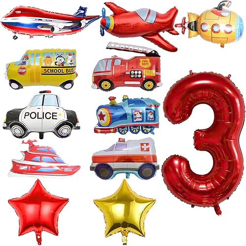 Miniatura 8 de 12 globos de transporte, camión, avión, autobús escolar, camión de bomberos, policía, barco, ambulancia, globos de papel de aluminio submarino,