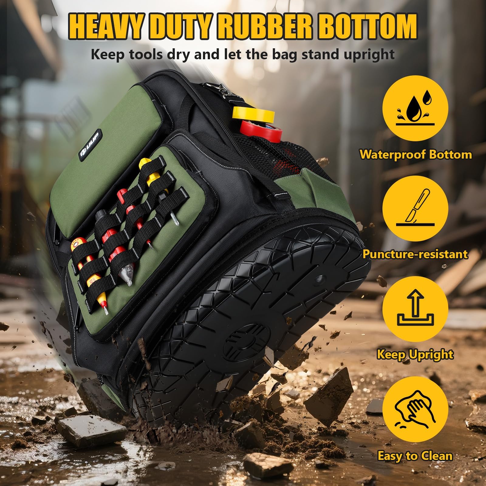 UUP - Mochila de herramientas resistente, organizador grande de bolsas de herramientas vacías con parte inferior dura moldeada impermeable, mochila de almacenamiento para laptop, para técnicos de HVAC