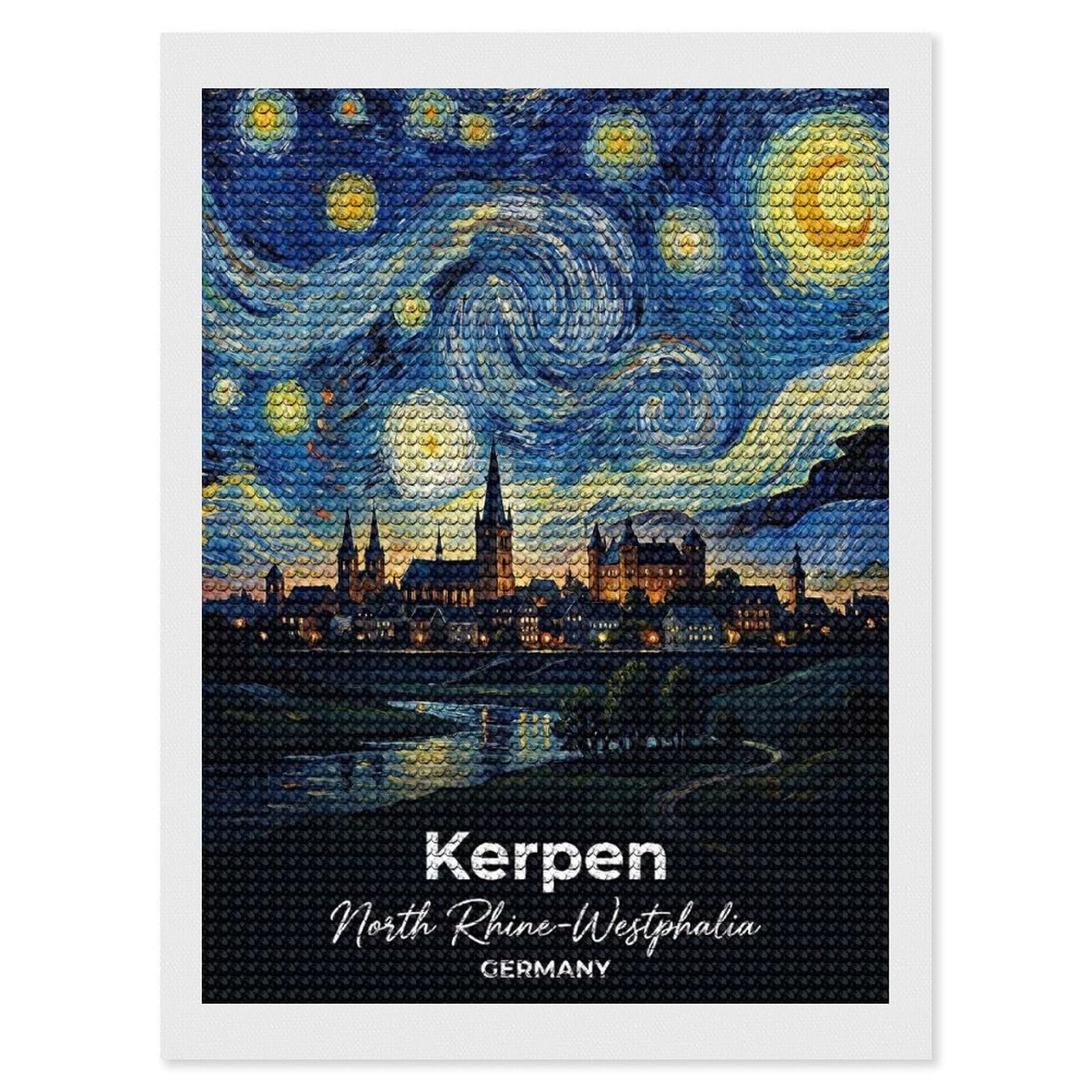 Junmoney Kerpen, Germany Starry Night Diamond Painting Canvas Kit 12"x16", Adhesive Canvas, Living Room Decor, Farmhouse Decor, Winter Craft
