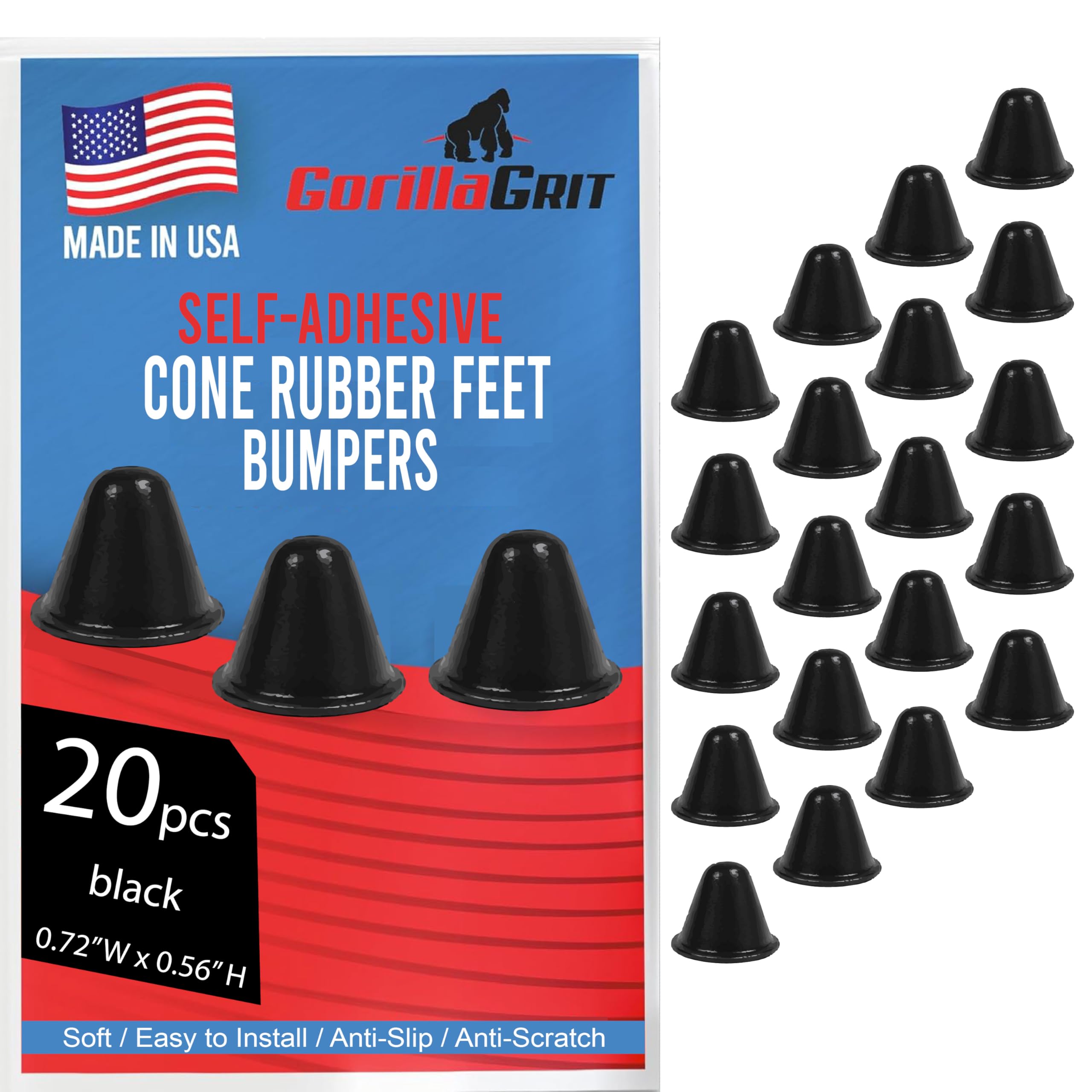 GorillaGrit 20 PC Cone Shaped Clear Rubber Bumpers - Self-Adhesive Spacers & Feet For Electronics, Furniture 5 thumbnail image