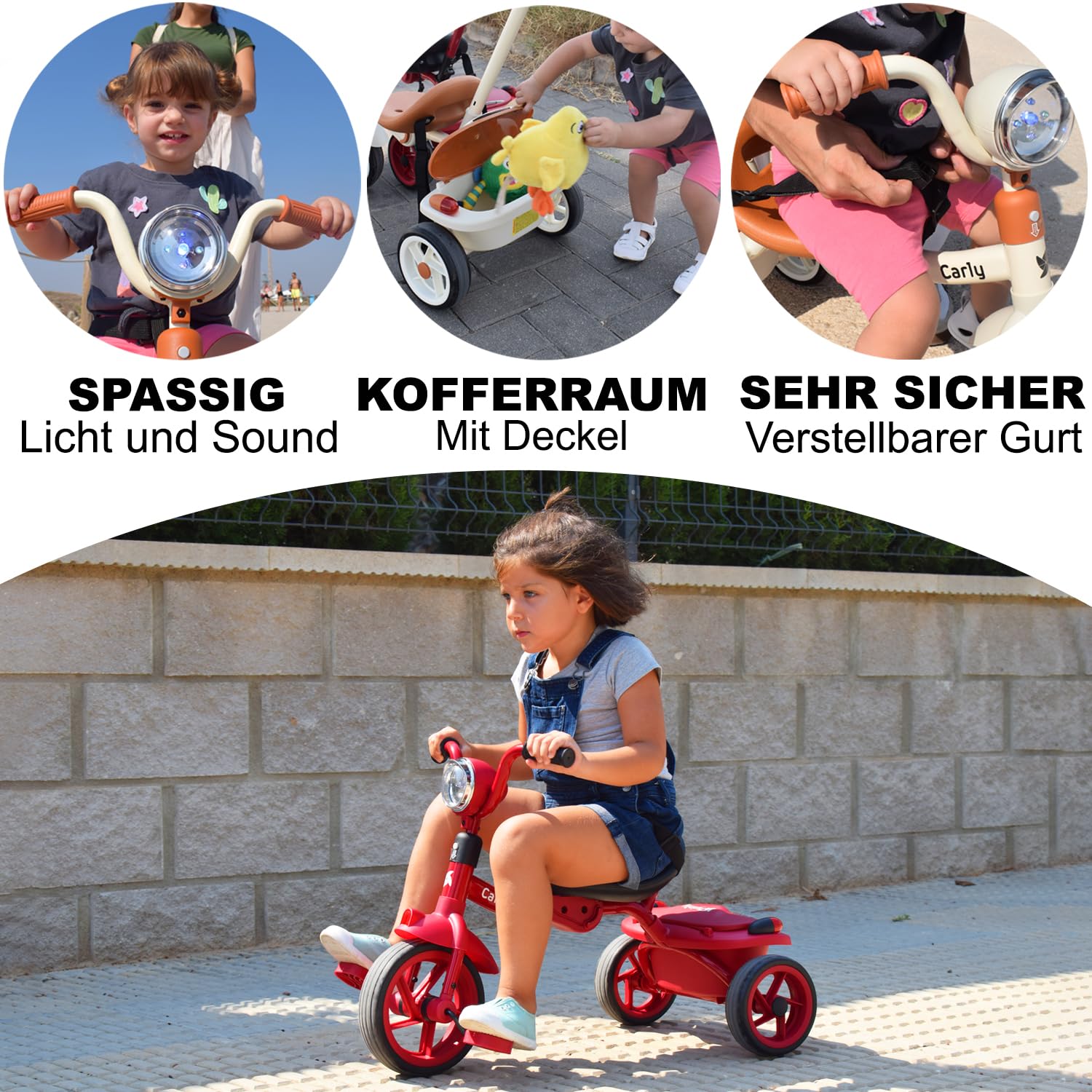 Twinly Evolutionäres Baby-Dreirad, faltbar, für Kinder von 1-5 Jahren, leicht und kompakt, Lenker mit Licht und Sound, Korb und verstellbarer Schiebestange Carly (Minze)