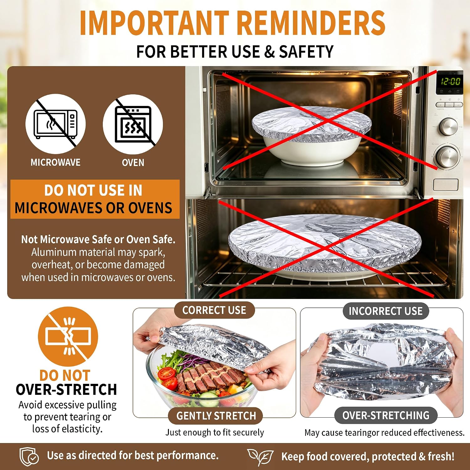Stretchy Aluminum Foil Food Covers, Fits 4.3"-9.4" Containers（50 PCS）