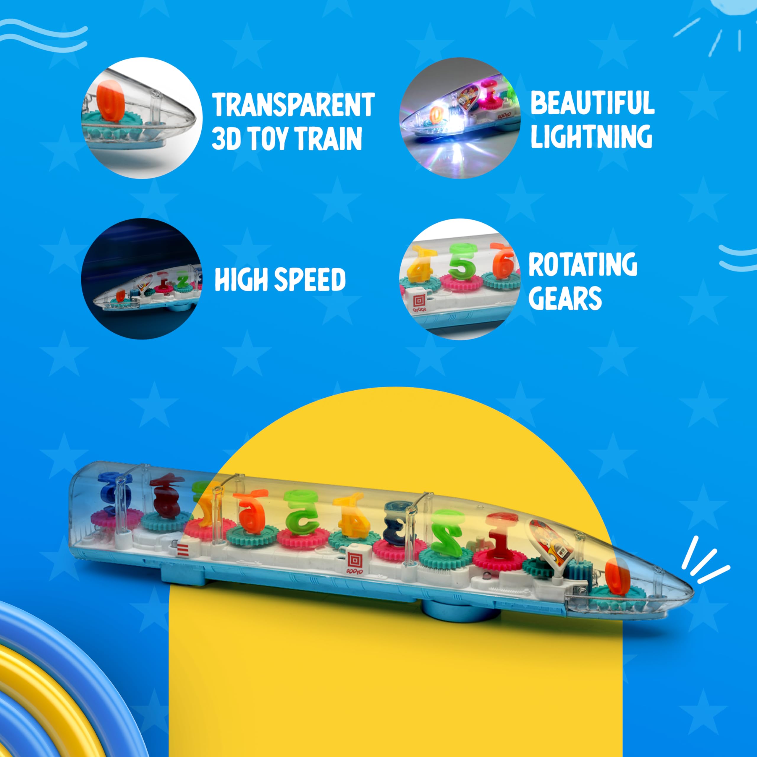 Gooyo GY-388-72 Concept Transparent 3D Gear Toy Train with Musical Sound & Flash Light Effect | Bump and Go Action | Musical Toy Train for Kids | Multicolor | 3xAA Battery (Not Included) 2