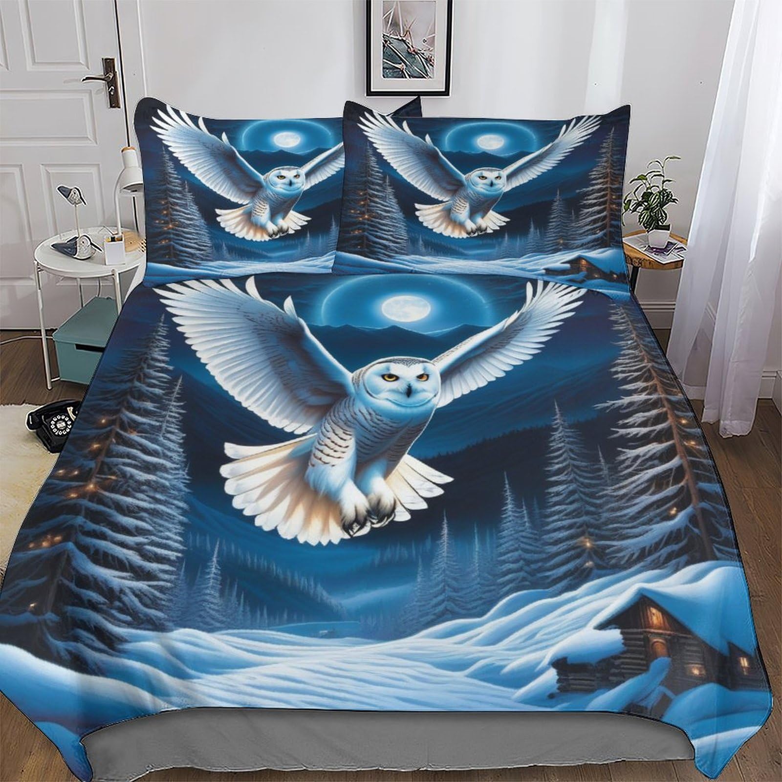 Pazzk Boys Owl Printed Duvet Cover Set For Girls Kids Teens Bedding Comforter Cover With Zipper Ultra Soft Microfiber Bedspread Quilt Covers With Pillowcase King (220X240cm)