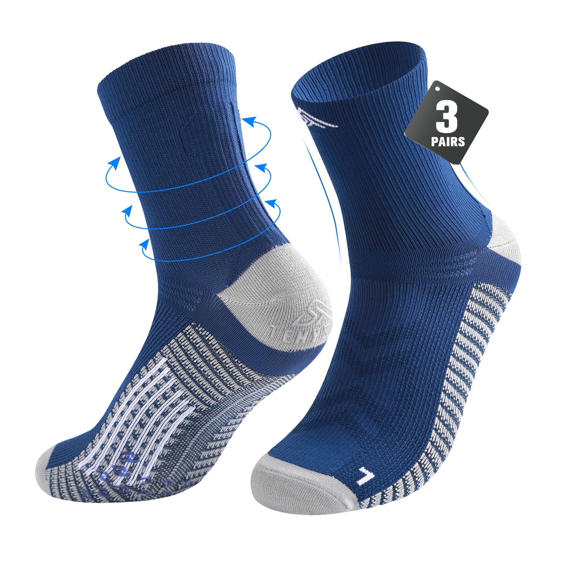 Mens Compression Socks for Running 3 Pairs Grip Athletic Socks - Breathable Non-Slip for Runner Gym Tennis Sports