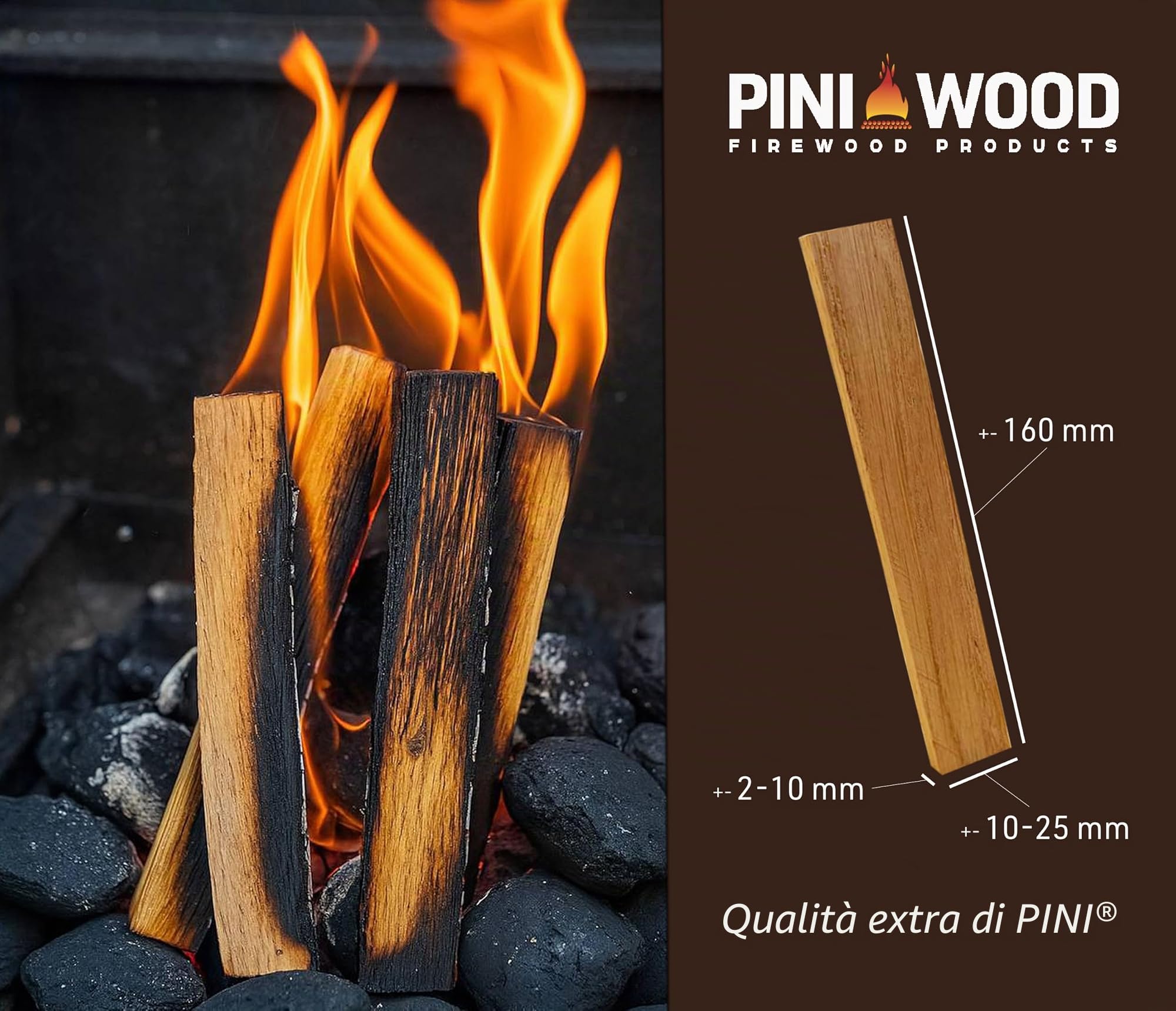 PINI Accendilegna da ardere in legno di quercia, 10 kg, per camino, barbecue, falò, braciere