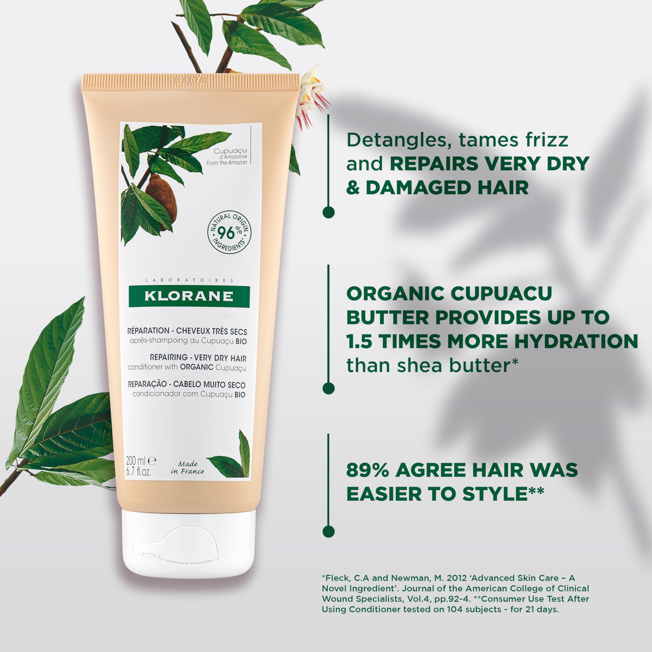 Klorane Cupuacu Repairing Conditioner for Very Dry Hair 200ml, White, 200 ml (Pack of 1) - Image 2