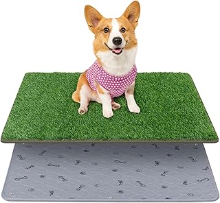 Dog Grass Mat with Pee Pad, Small Dog Litter Box Indoor Artificial Turf Grass Puppy Potty Training Pads Doggies Washable Reusable Pads Leakproof Pee on Outdoor Patio Balcony Apartment(18x30'')
