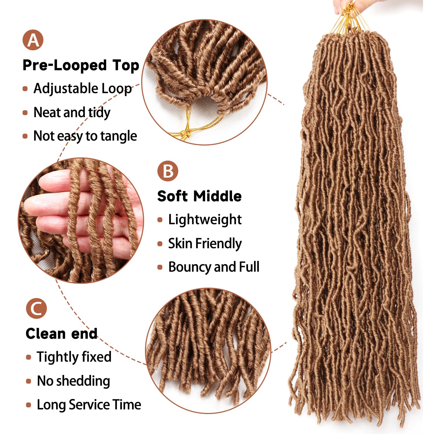 8 Packs Faux Locs Crochet Hair Extensions for Black Women Soft Locs Crochet Braids Hair Extensions (#27, 24Inch (Pack of 8)) - Image 4